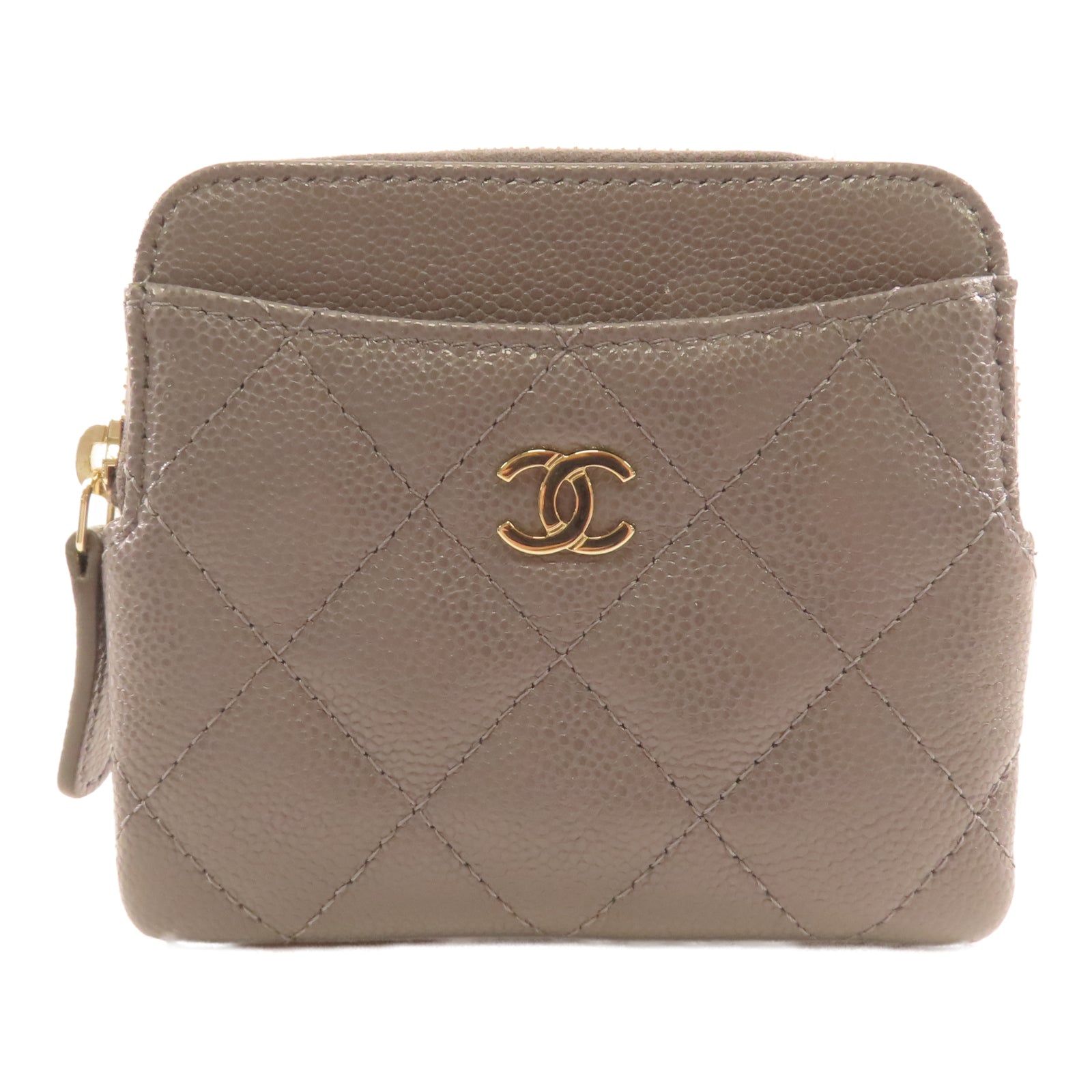CHANEL 菱格牛皮皮革Wallet金扣錢包灰色