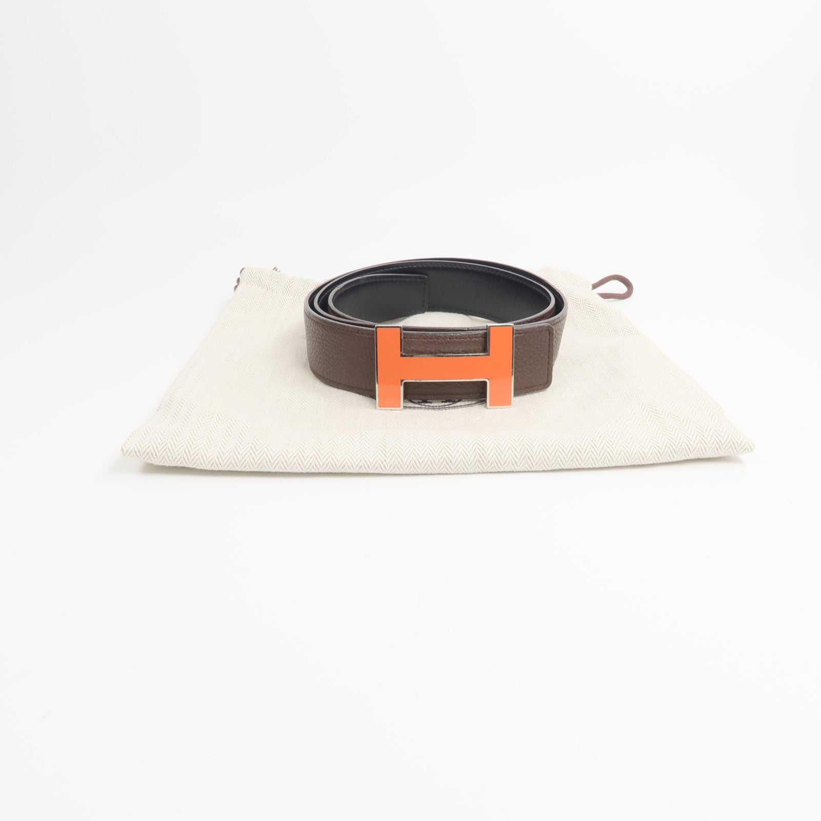HERMES Togo/Box皮革Reversible H Belt 85cm皮帶Chocolat/Noir