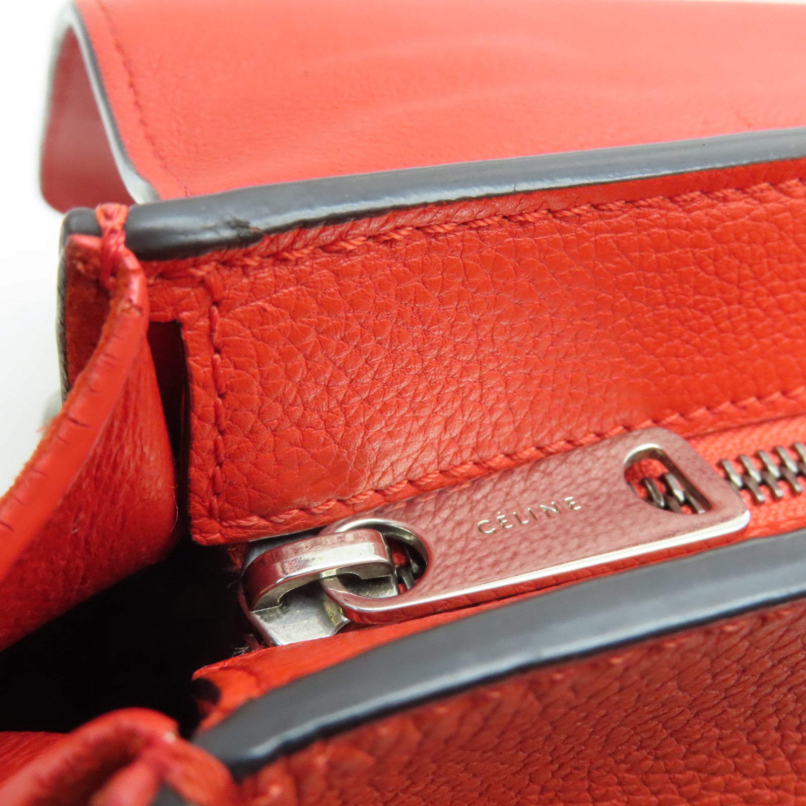 CELINE 牛皮皮革Trapeze銀扣手挽肩背兩用袋橙色