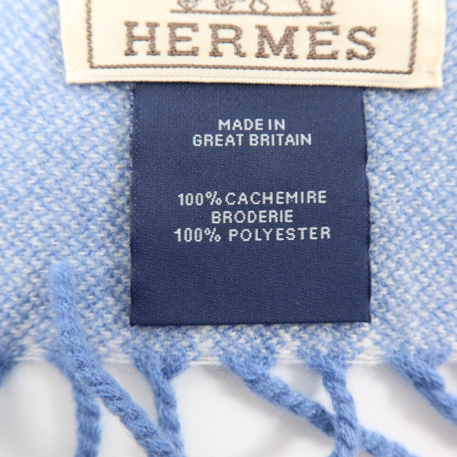HERMES 羊絨H Perpetuel Scarf 160x40cm圍巾Bleu Ciel