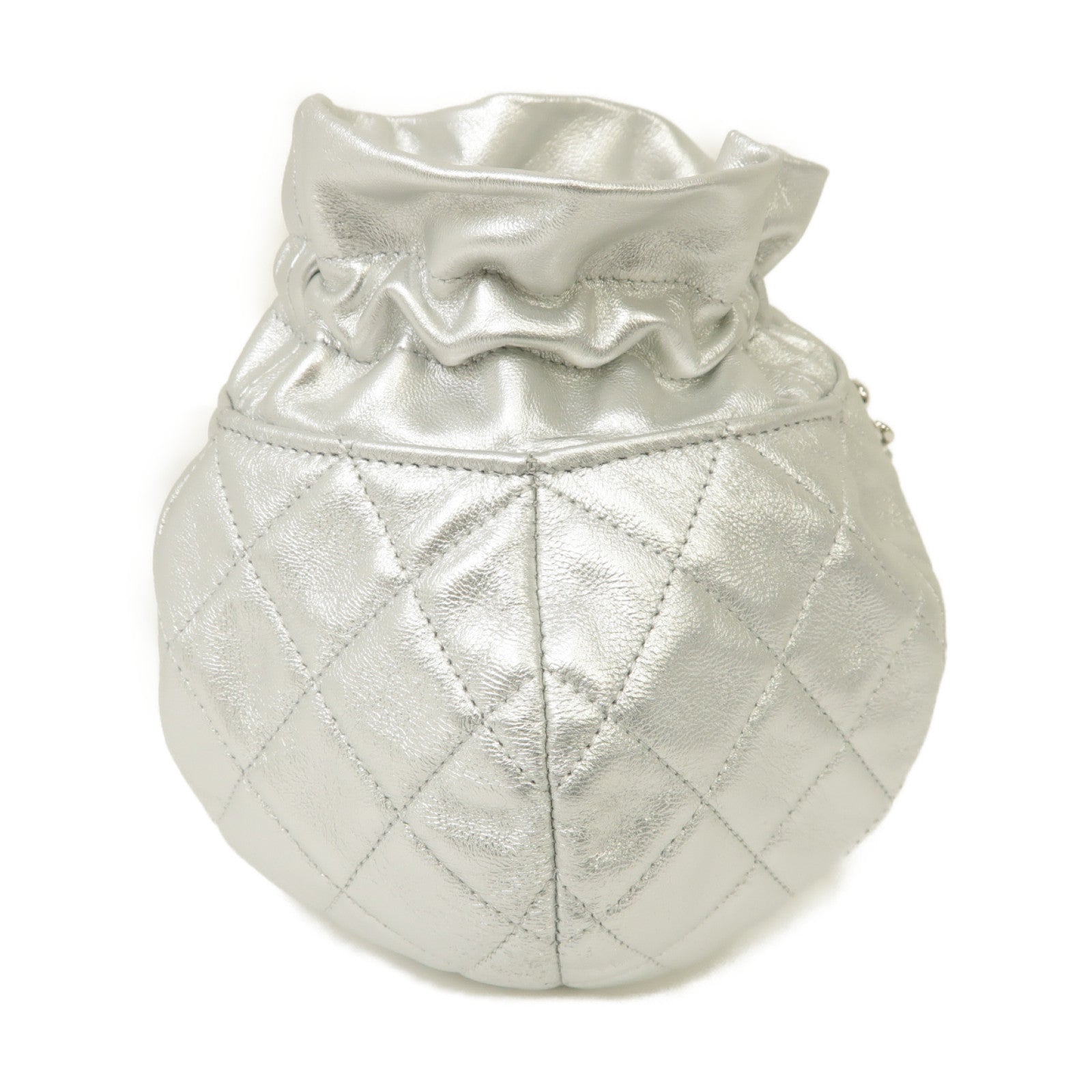 CHANEL 菱格牛皮皮革Chain Shoulder Bag銀扣鏈帶肩背袋銀色