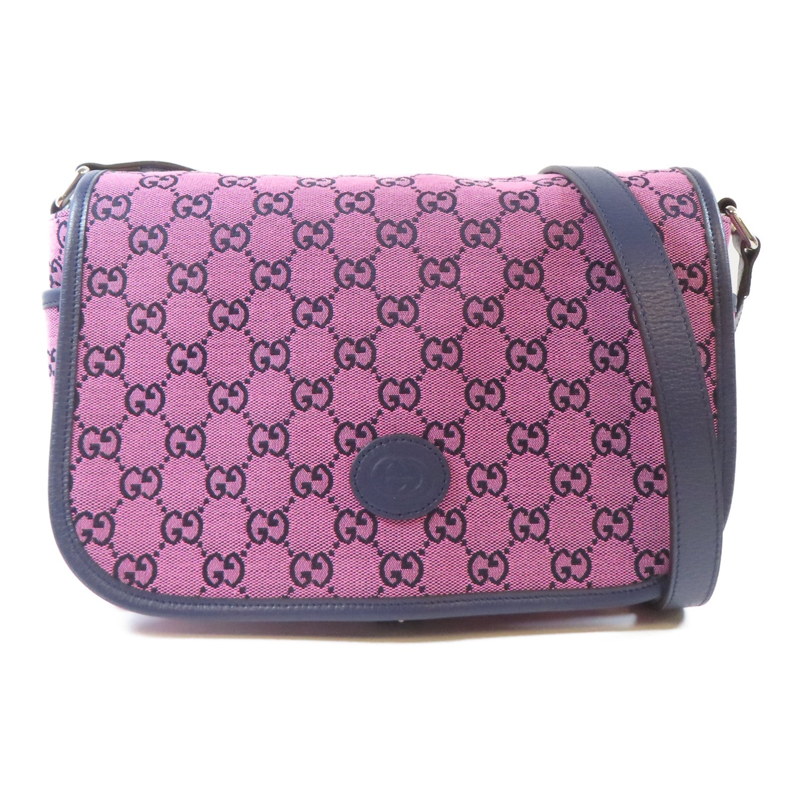 GUCCI 帆布Shoulder Bag銀扣肩背袋粉紅色