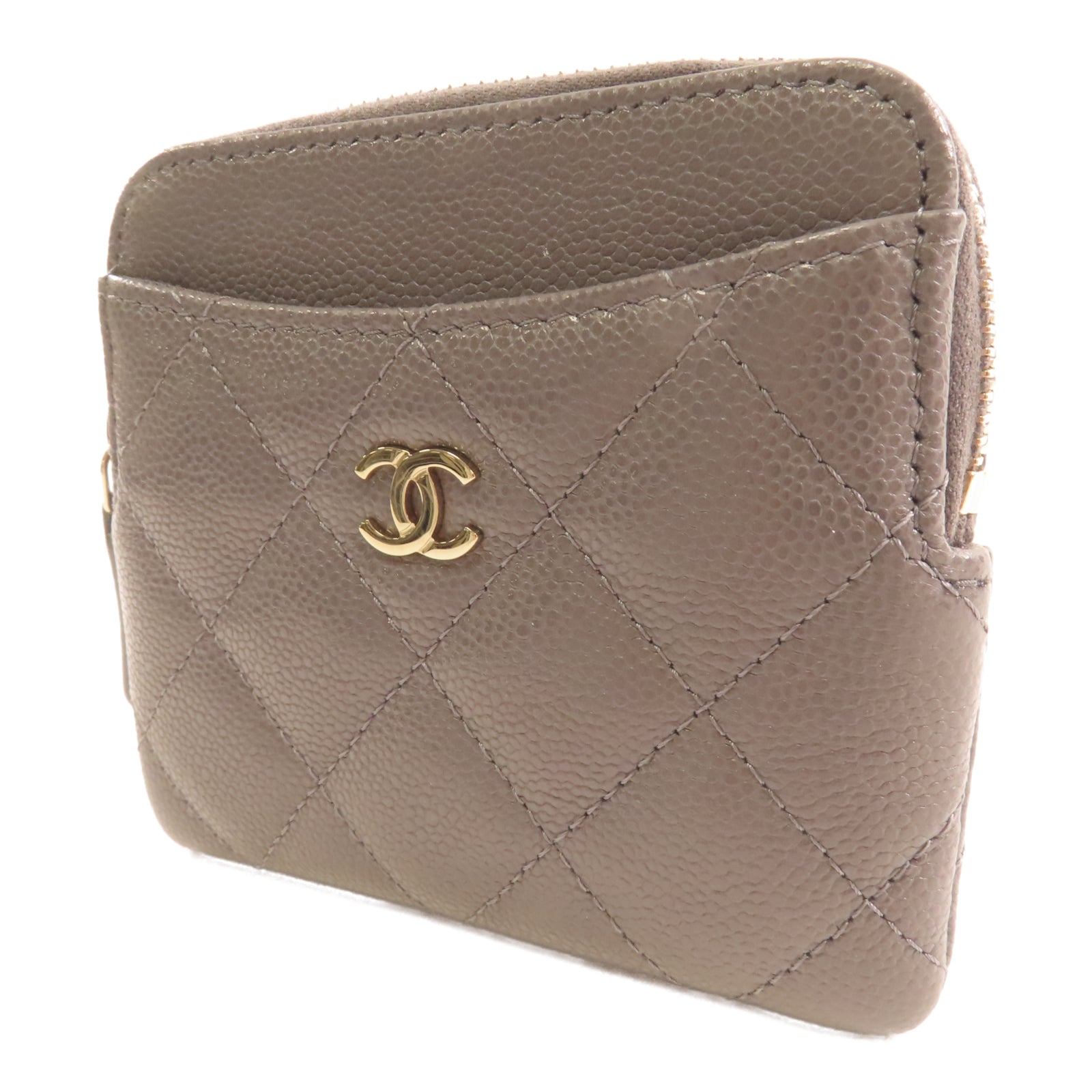 CHANEL 菱格牛皮皮革Wallet金扣錢包灰色
