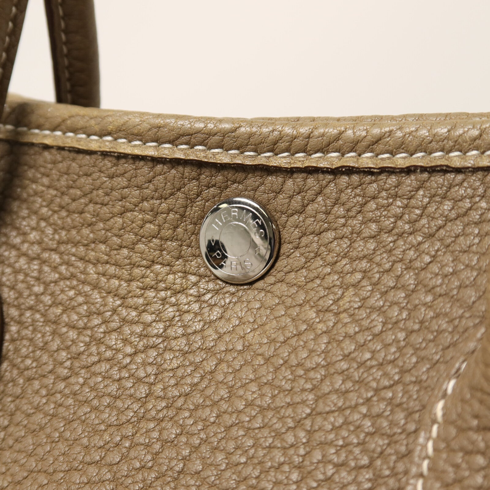 HERMES Clemence皮革Garden Party TPM銀扣手挽袋Etoupe