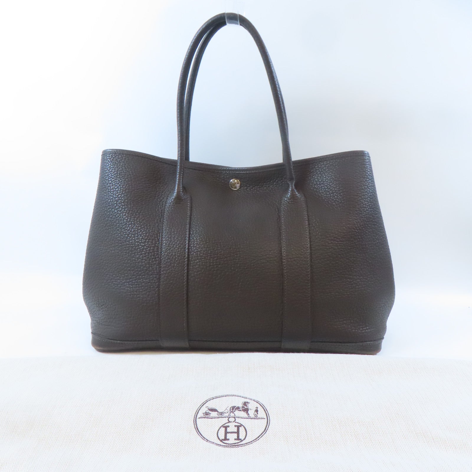 HERMES Negonda皮革Garden Party PM銀扣手挽袋啡色
