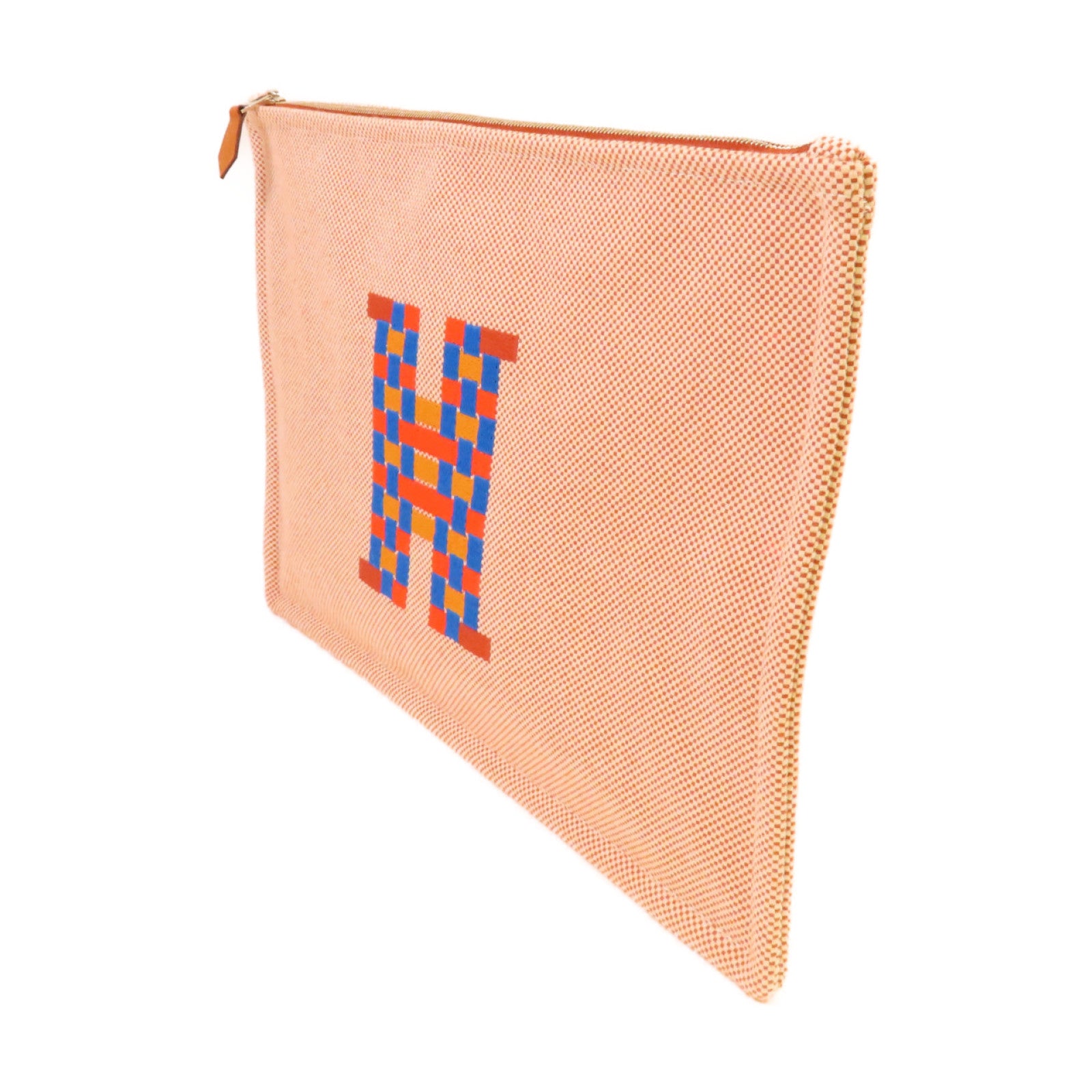 HERMES H Decoration帆布H Tissage Case銀扣手拿包棕色