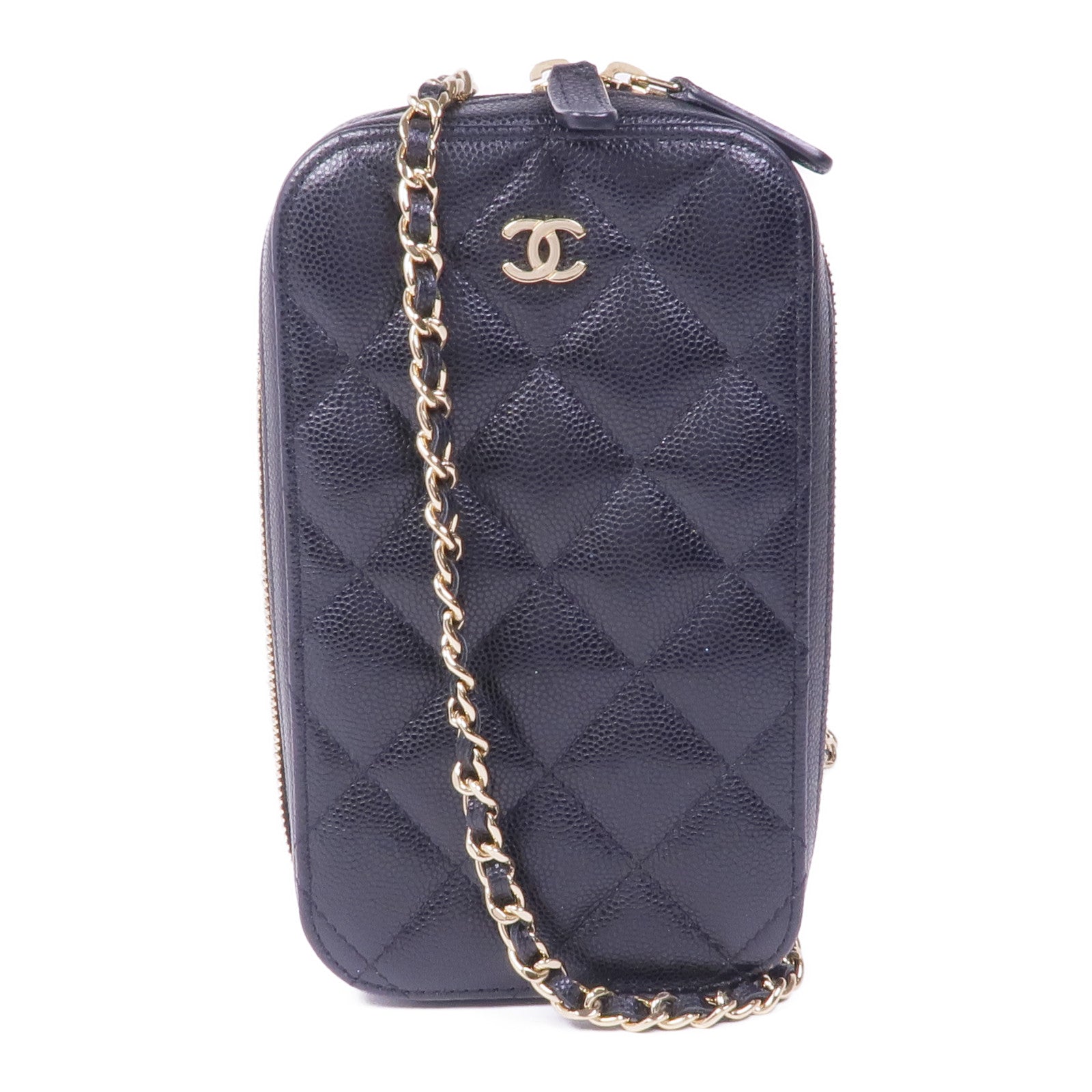 CHANEL 【激減優惠】牛皮皮革Phone Case With Chain金扣鏈帶肩背袋