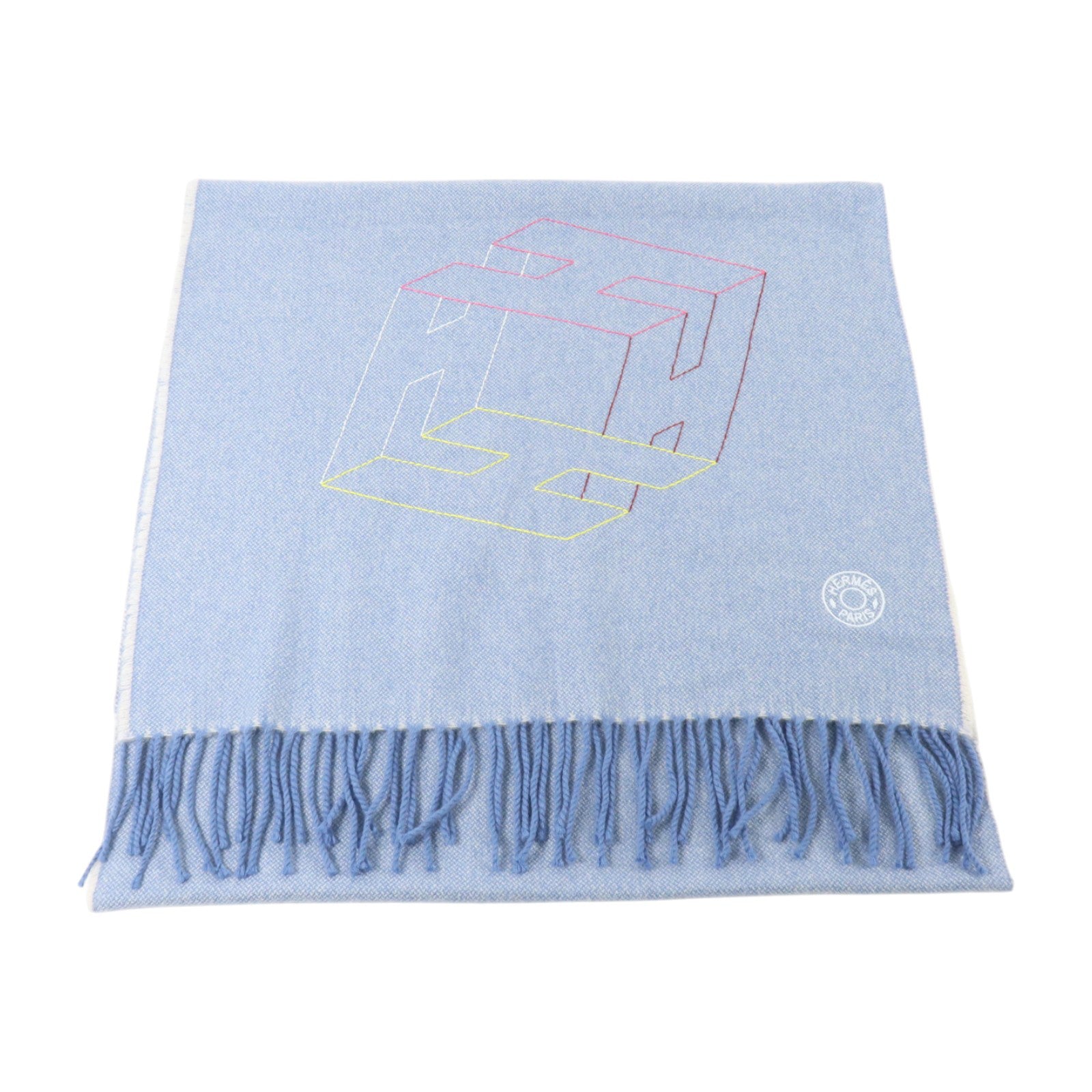 HERMES 羊絨H Perpetuel Scarf 160x40cm圍巾Bleu Ciel