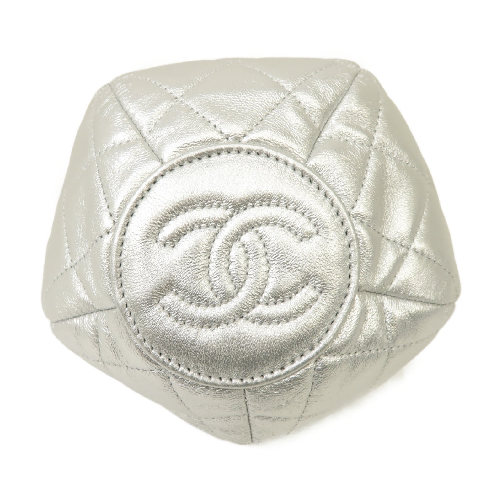 CHANEL 菱格牛皮皮革Chain Shoulder Bag銀扣鏈帶肩背袋銀色