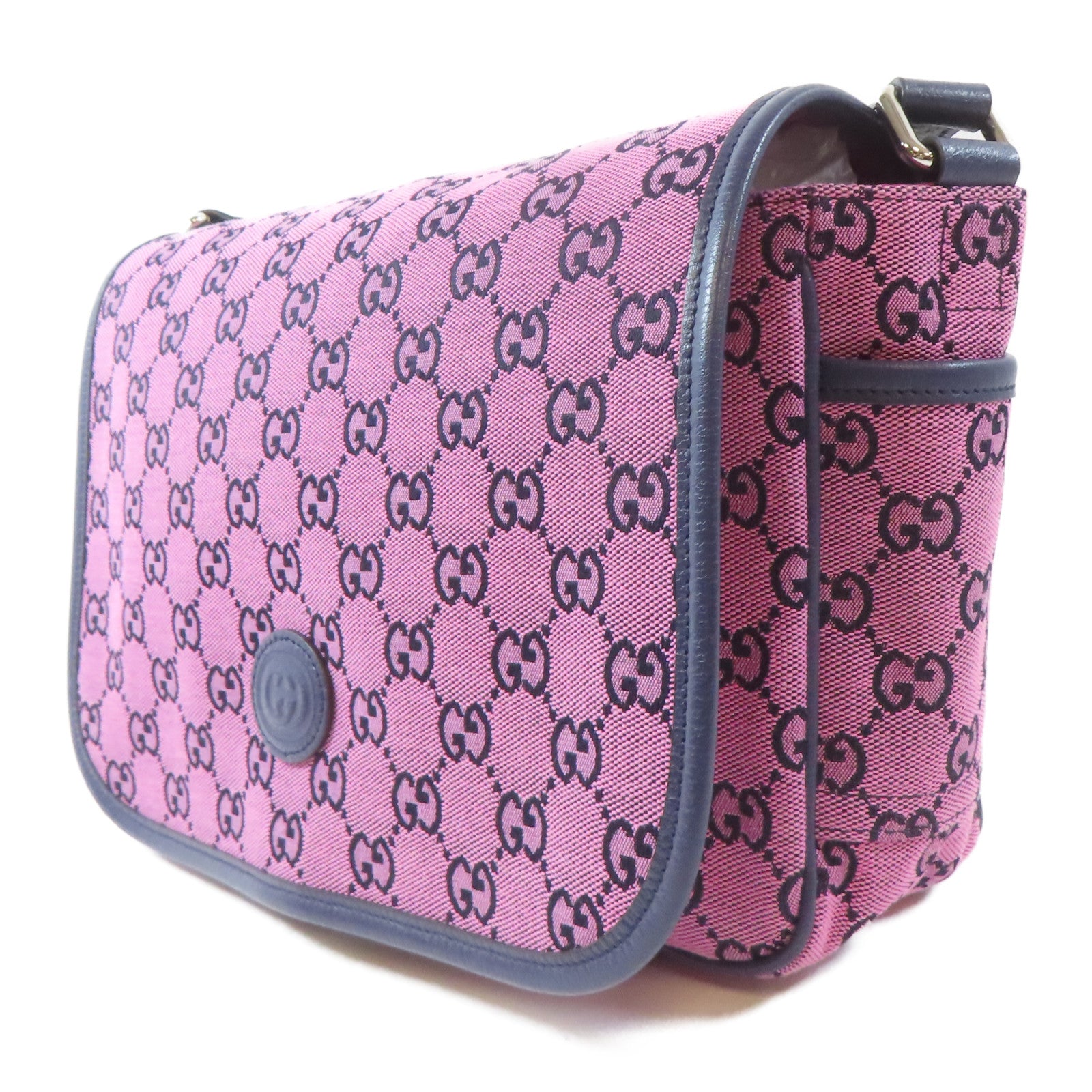 GUCCI 帆布Shoulder Bag銀扣肩背袋粉紅色