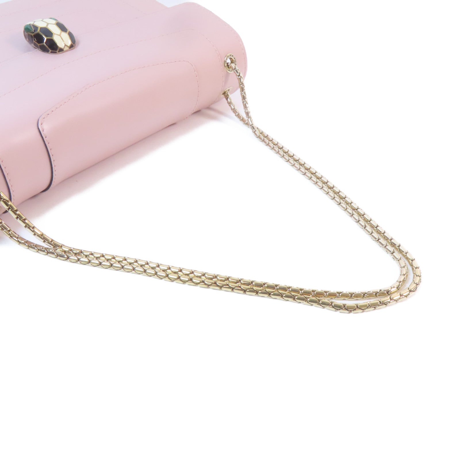 BVLGARI 【激減優惠】皮革Chain Shoulder Bag銀扣鏈帶肩背袋粉紅色