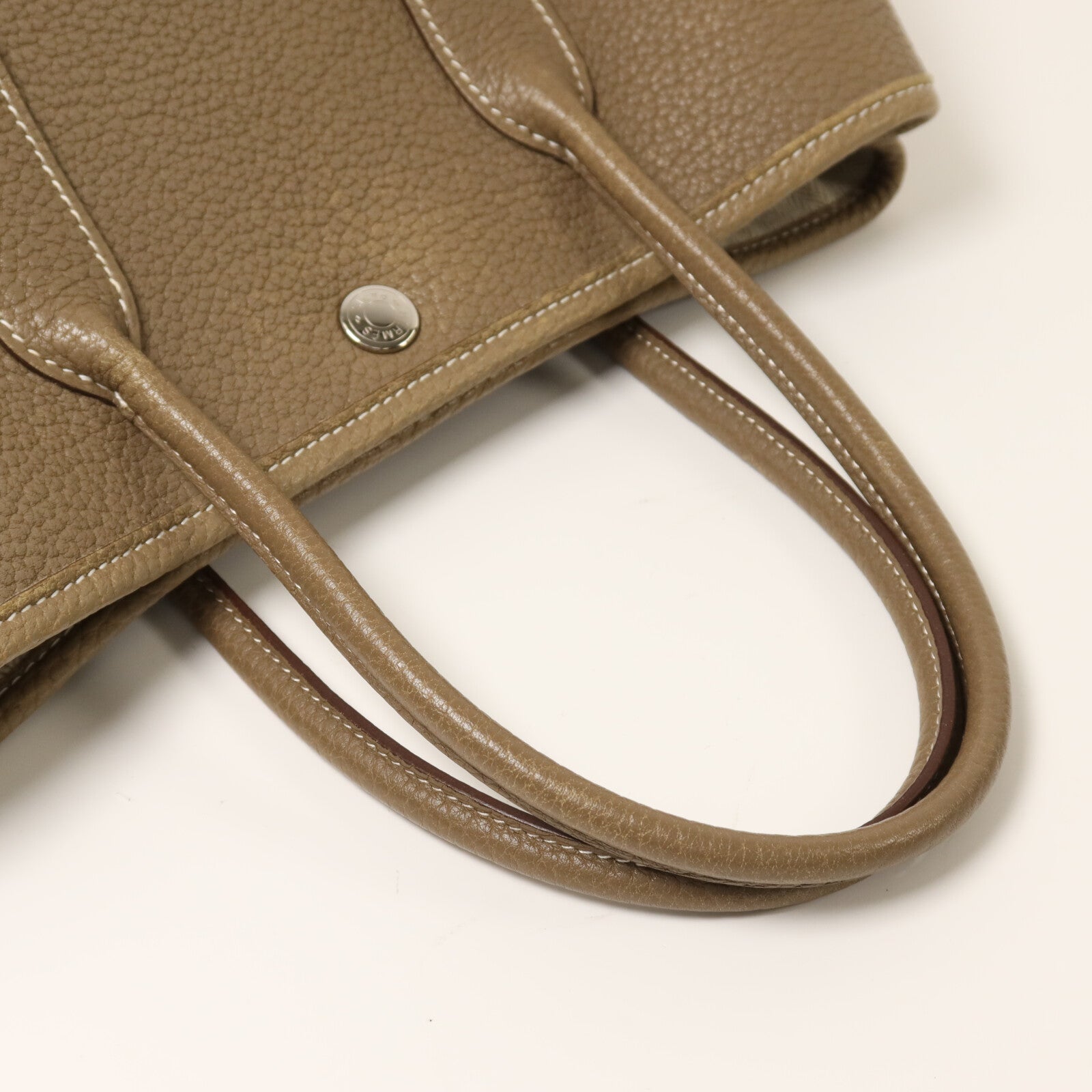 HERMES Clemence皮革Garden Party TPM銀扣手挽袋Etoupe