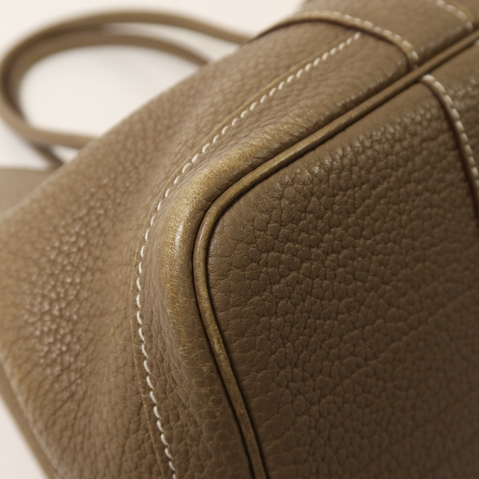 HERMES Clemence皮革Garden Party TPM銀扣手挽袋Etoupe