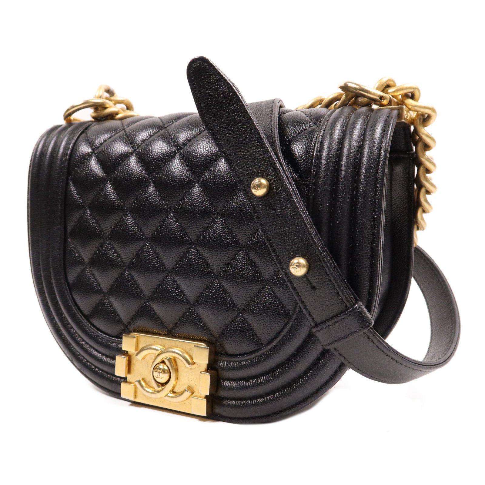 CHANEL 牛皮皮革Boy Messenger金扣鏈帶肩背袋