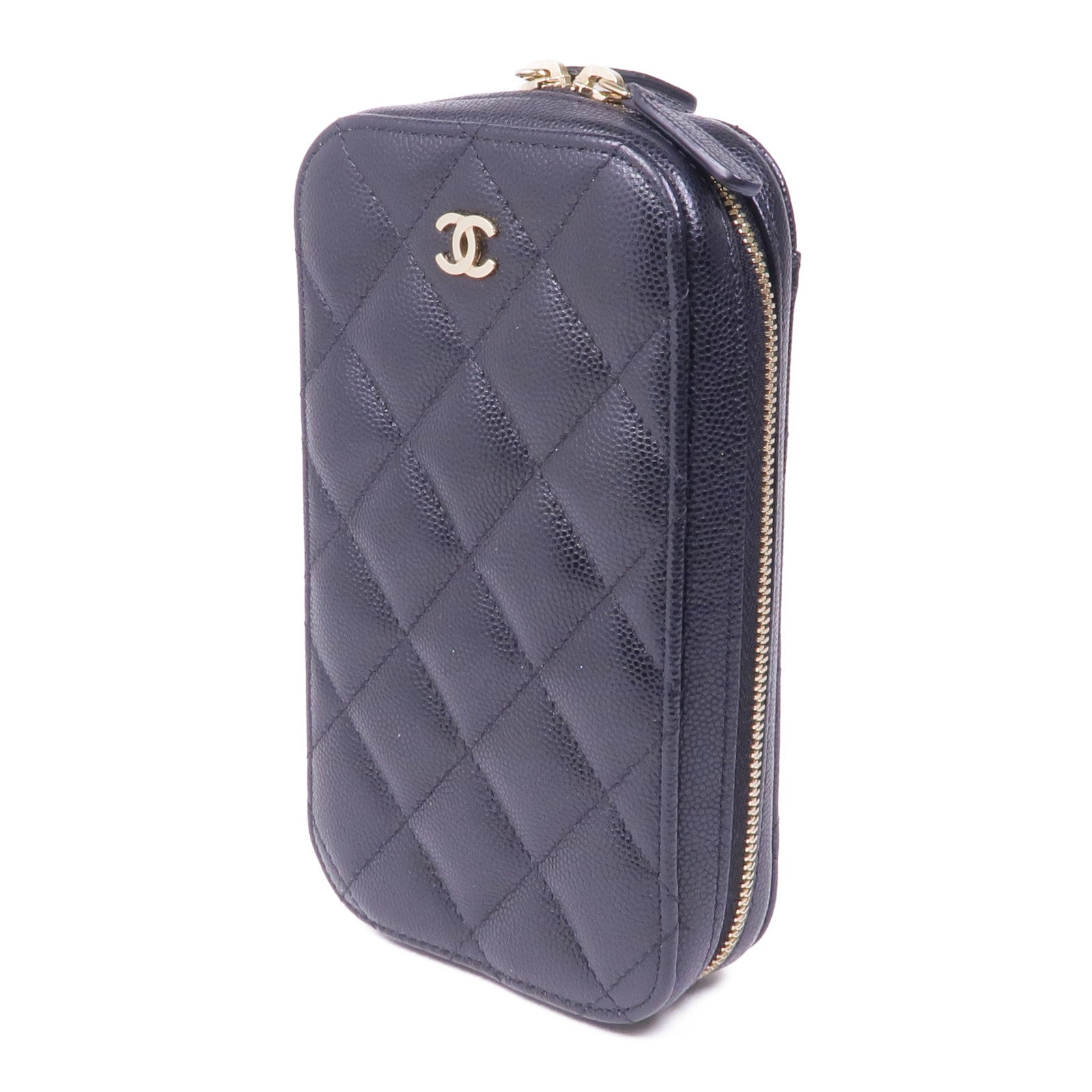CHANEL 【激減優惠】牛皮皮革Phone Case With Chain金扣鏈帶肩背袋