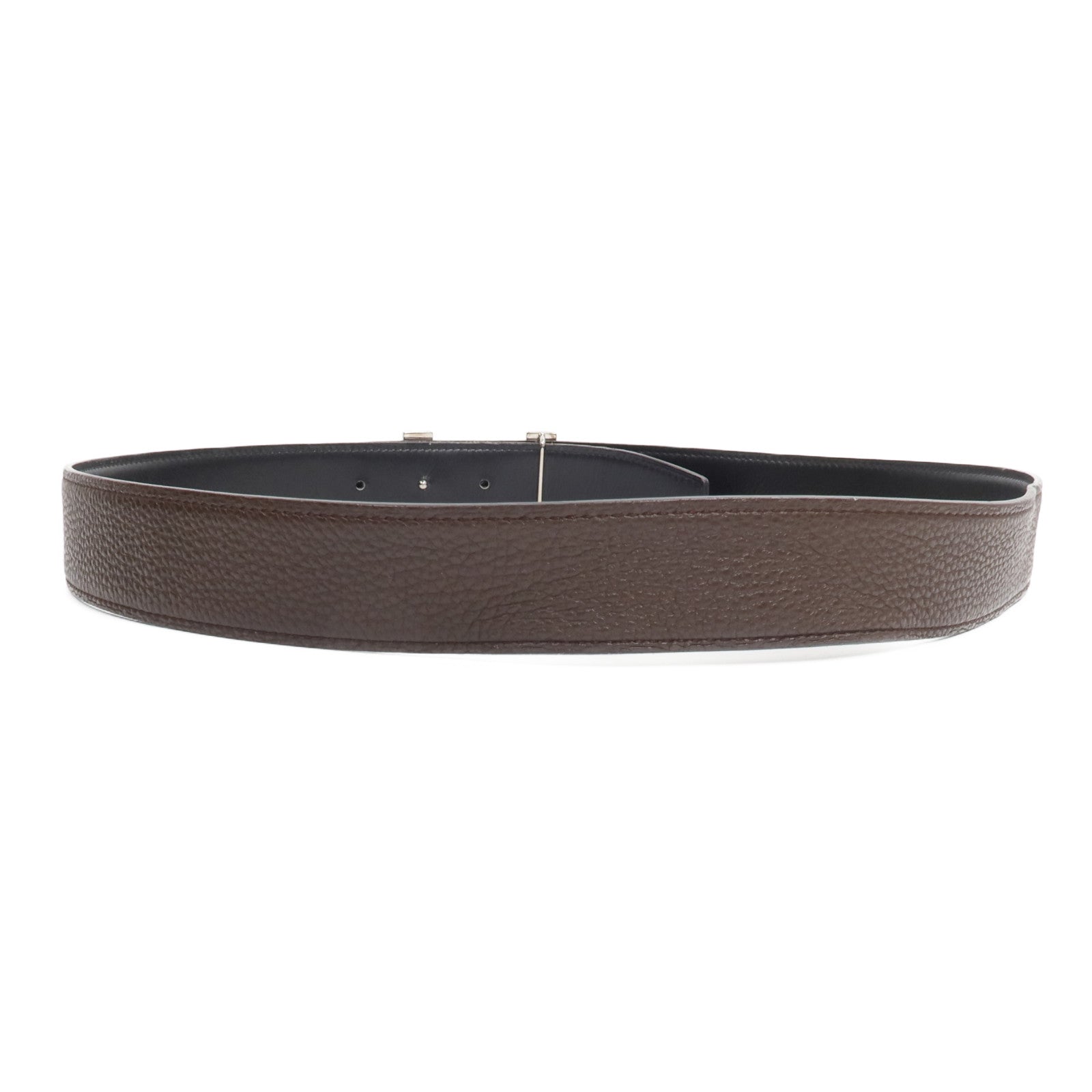 HERMES Togo/Box皮革Reversible H Belt 85cm皮帶Chocolat/Noir