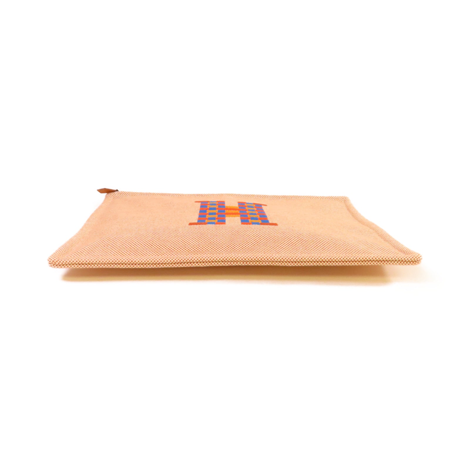 HERMES H Decoration帆布H Tissage Case銀扣手拿包棕色