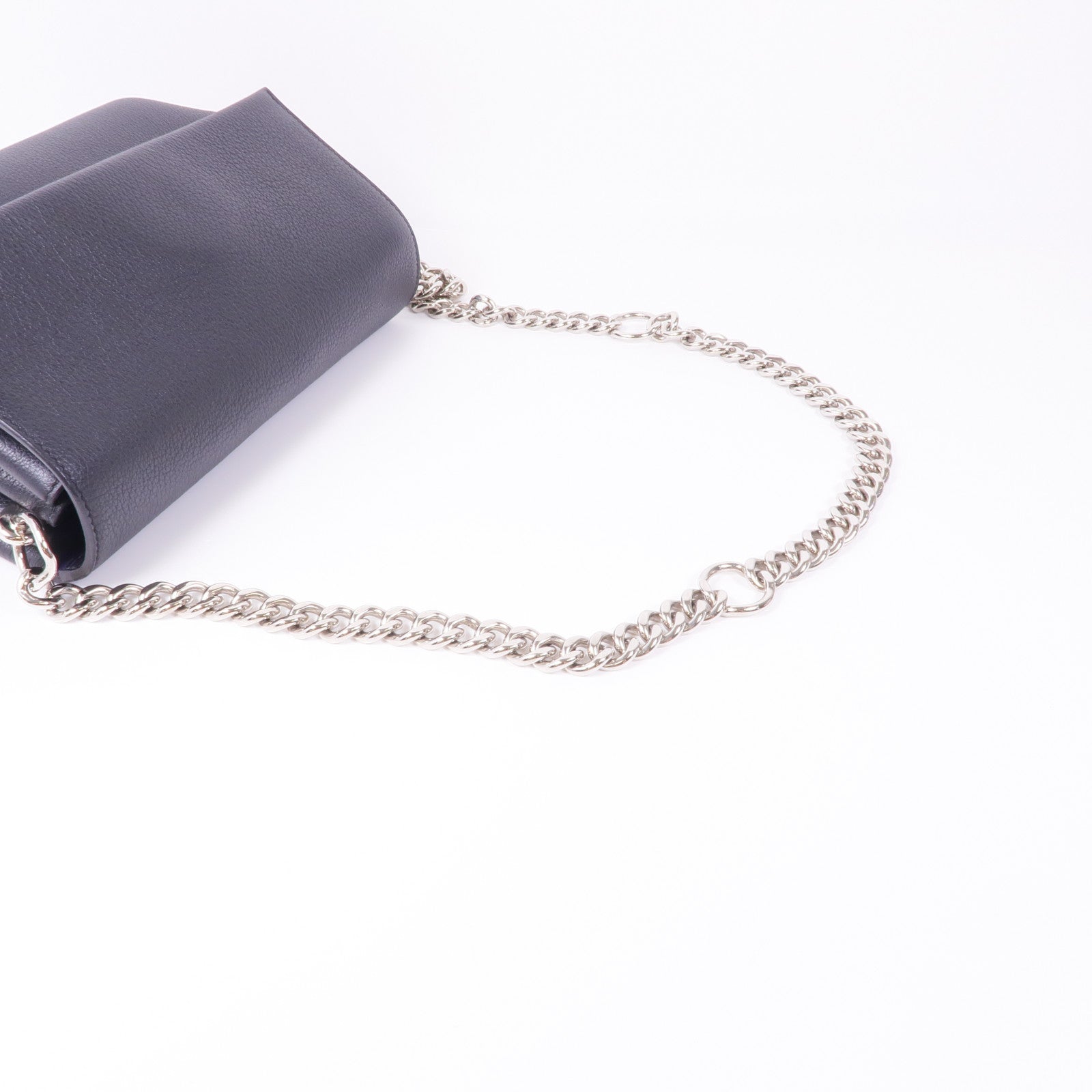 HERMES Clemence皮革Opli 24銀扣鏈帶肩背袋Noir