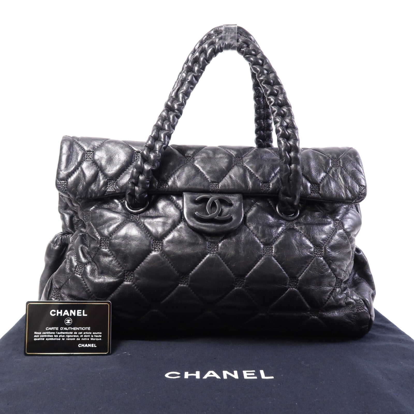 CHANEL 羊皮皮革So Black Flap Hand Bag銀扣手挽袋
