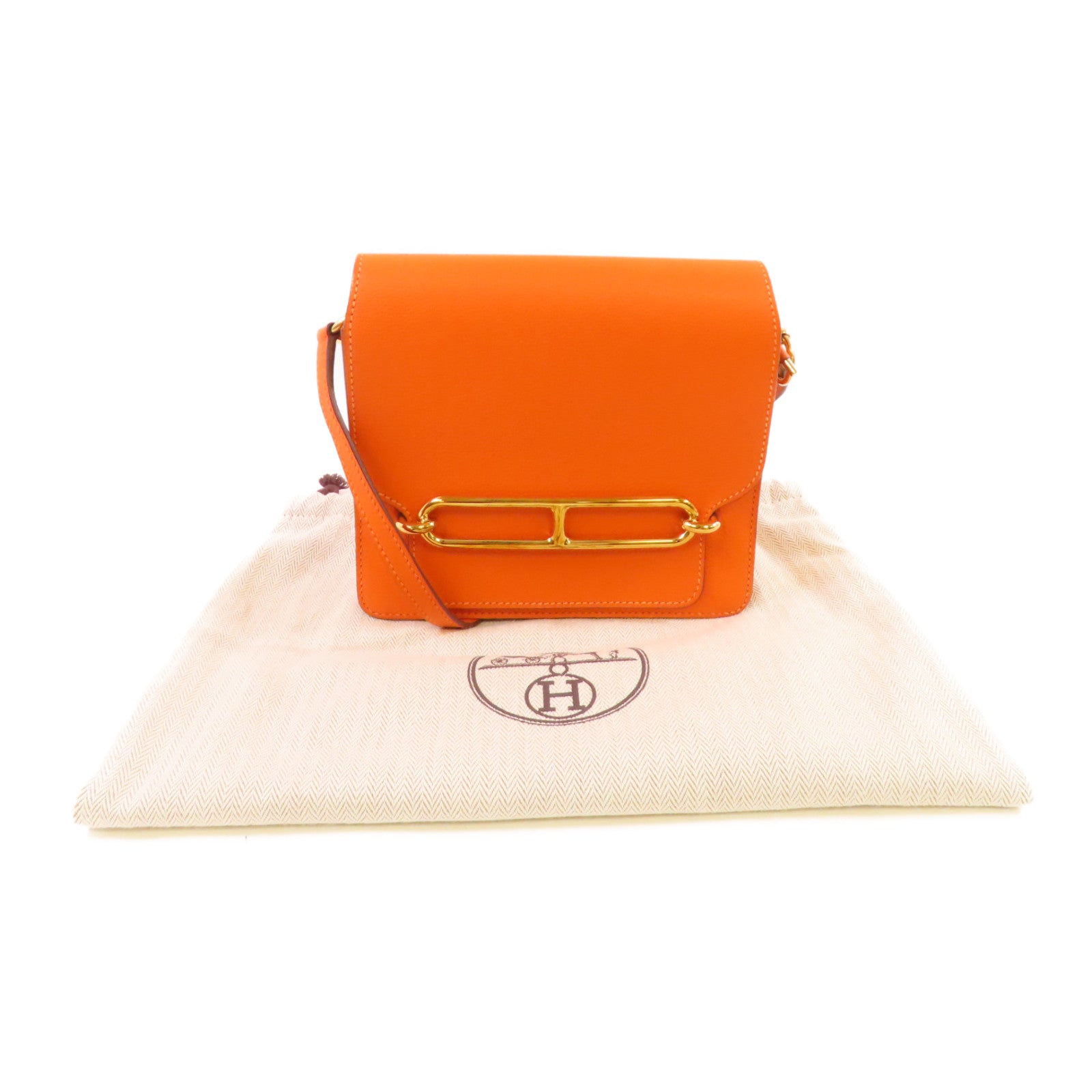 HERMES Evercolor皮革Roulis Mini Shoulder Bag金扣肩背袋9J Feu fire orange/火橘色