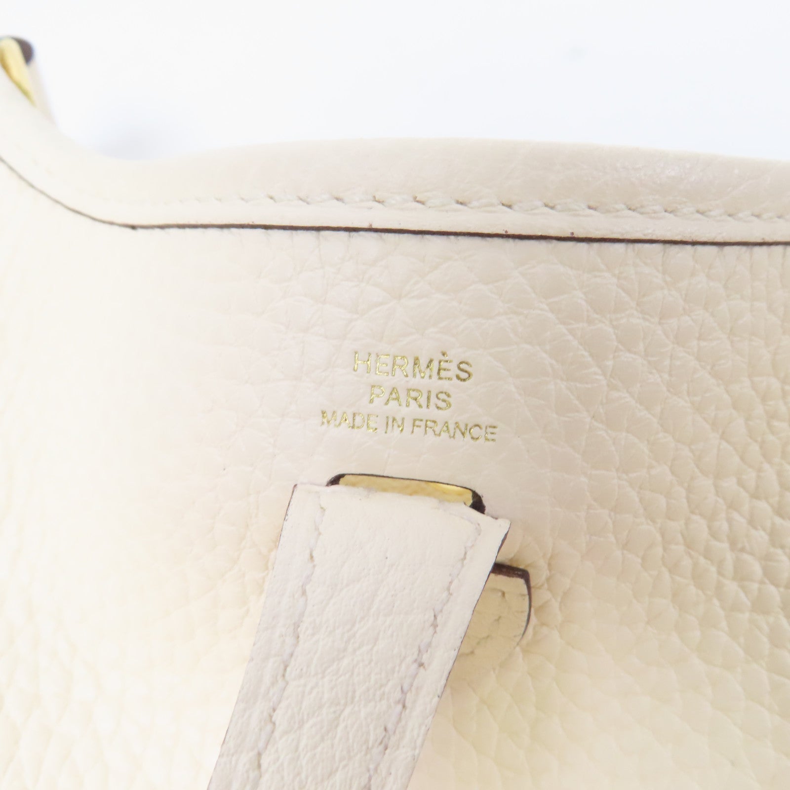 HERMES Clemence皮革Evelyne TPM金扣肩背袋Nata奶油白色