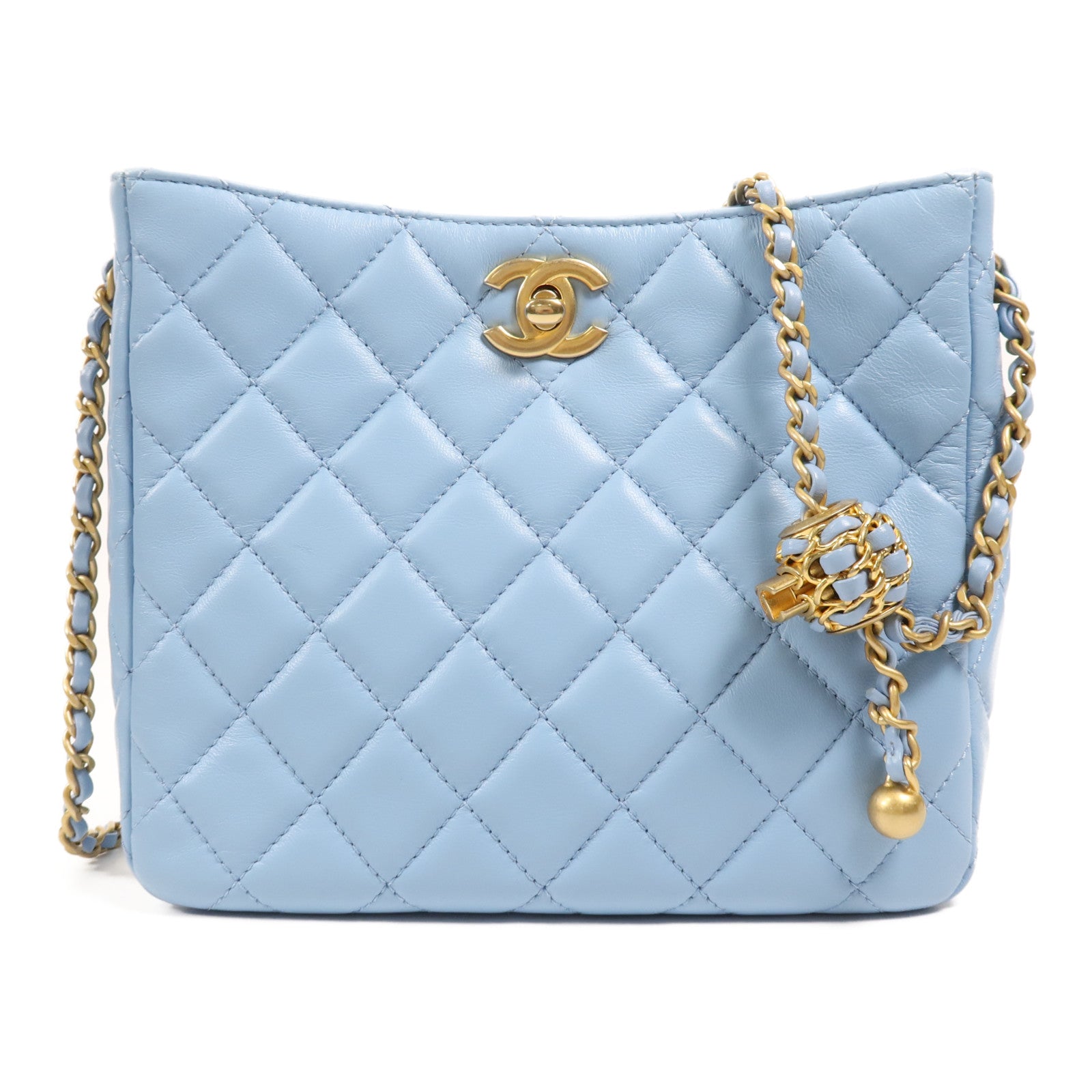 CHANEL 羊皮皮革Chain Shoulder金扣鏈帶肩背袋