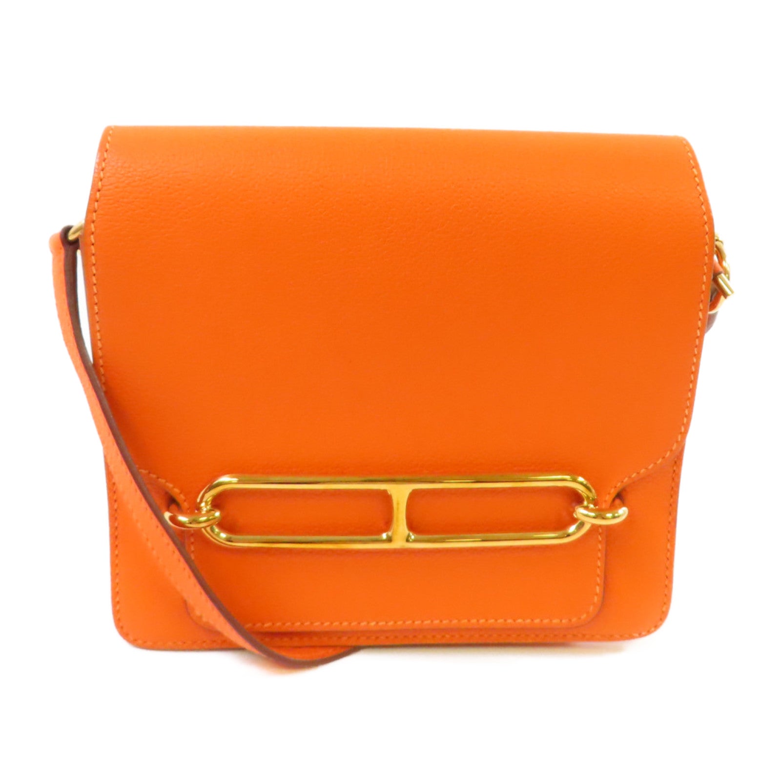 HERMES Evercolor皮革Roulis Mini Shoulder Bag金扣肩背袋9J Feu fire orange/火橘色