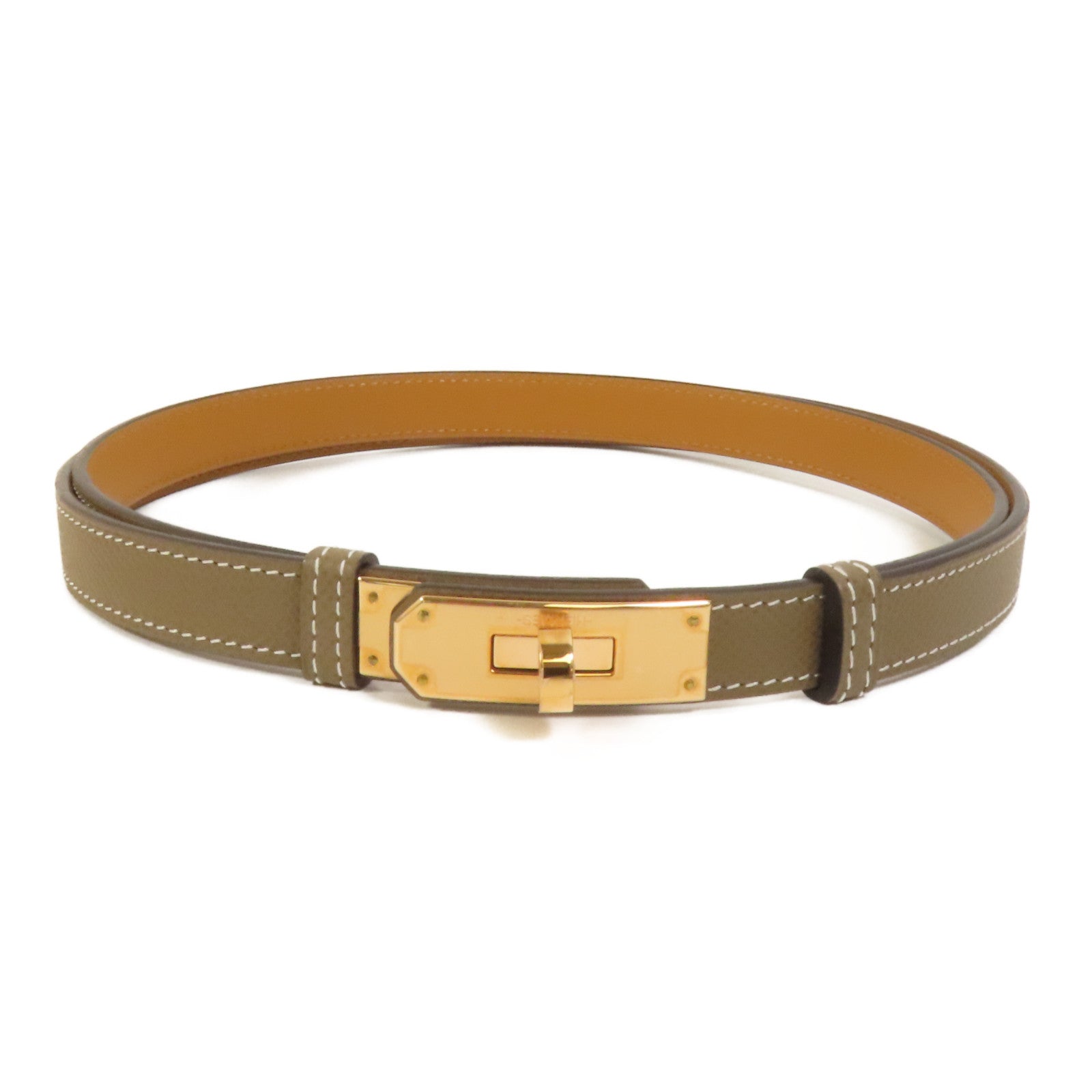 HERMES Epsom皮革Kelly Belt玫瑰金扣皮帶Etoupe