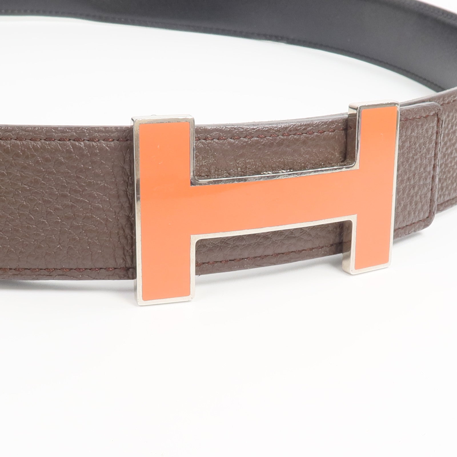 HERMES Togo/Box皮革Reversible H Belt 85cm皮帶Chocolat/Noir