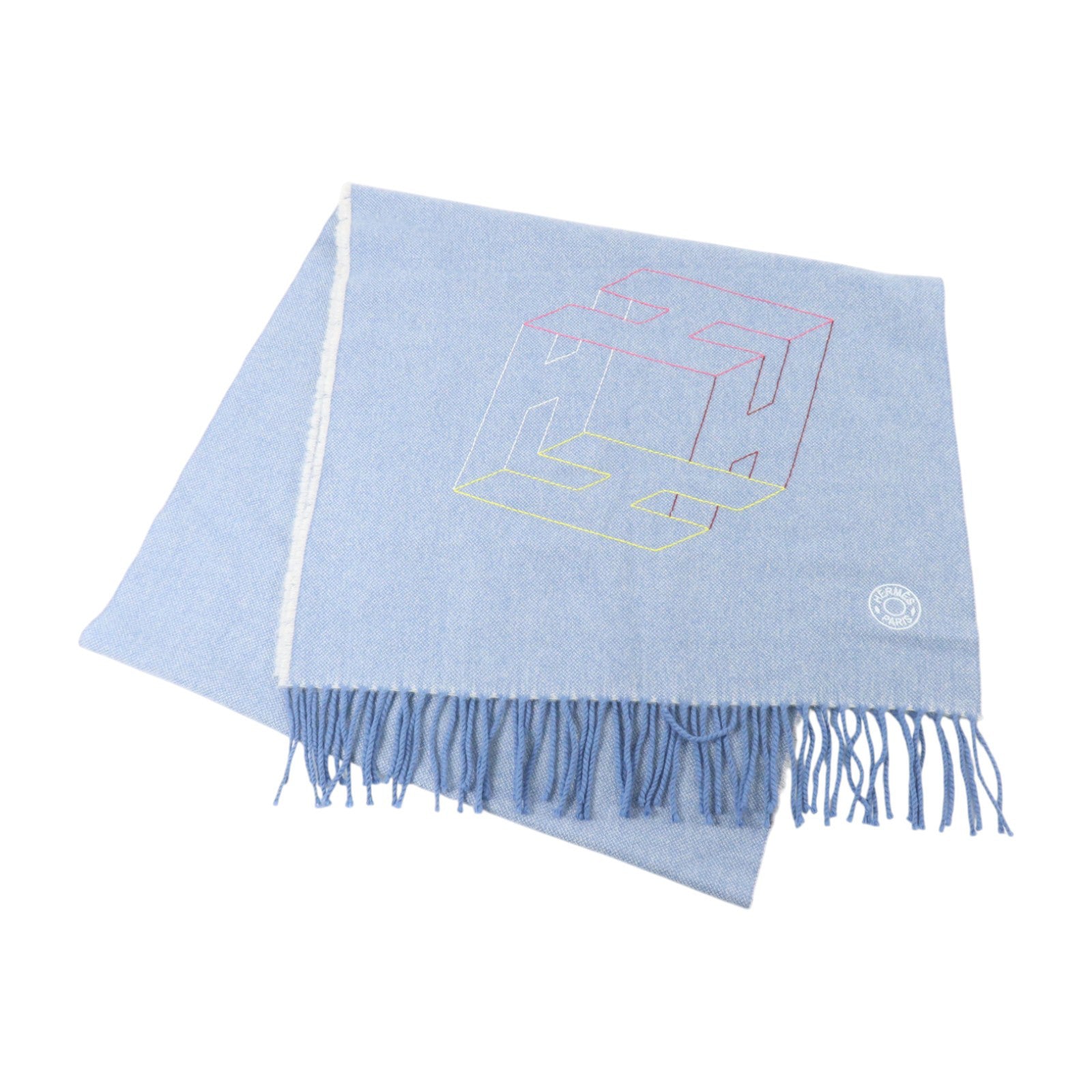 HERMES 羊絨H Perpetuel Scarf 160x40cm圍巾Bleu Ciel