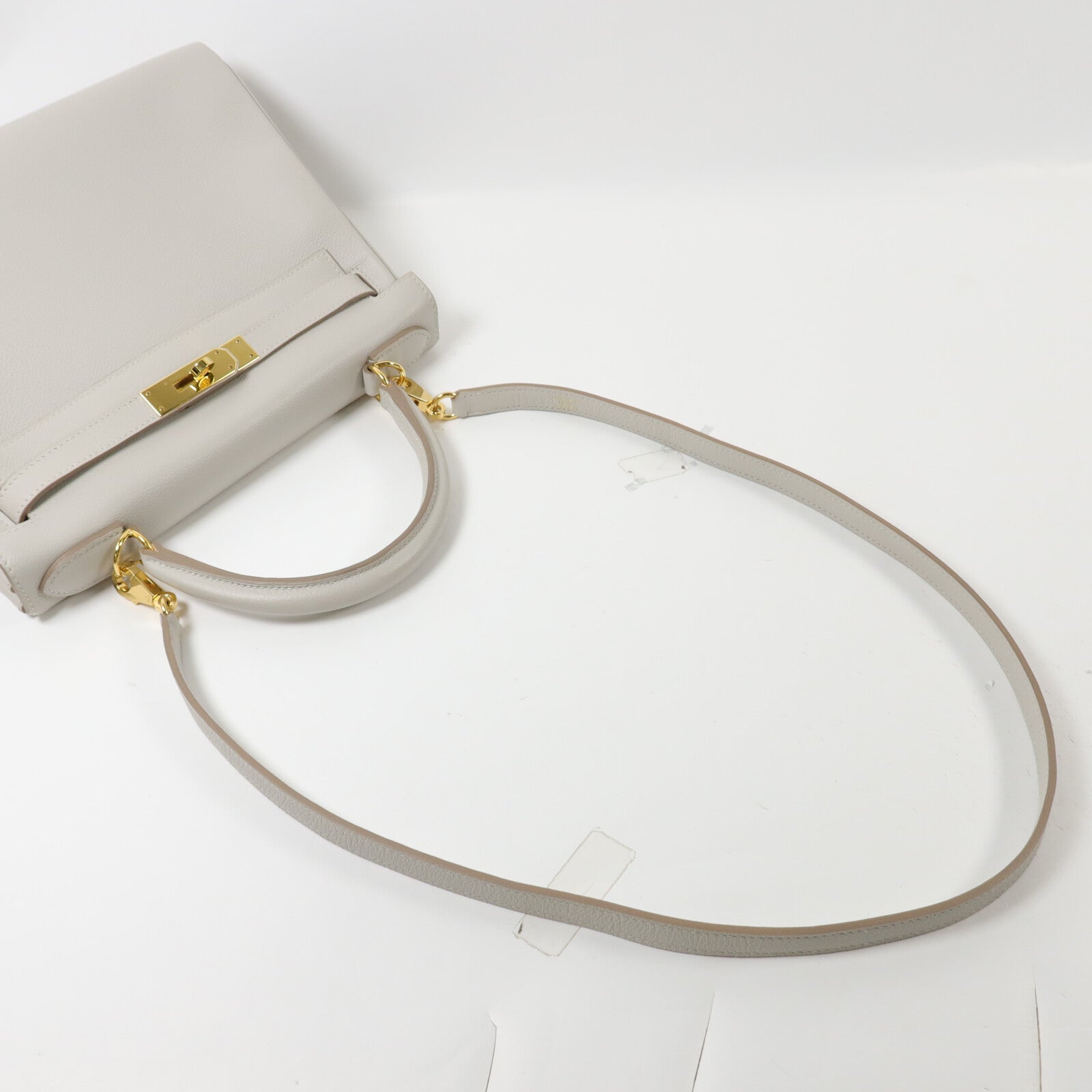 HERMES Togo皮革Kelly 28手挽肩背兩用袋Gris Pâle