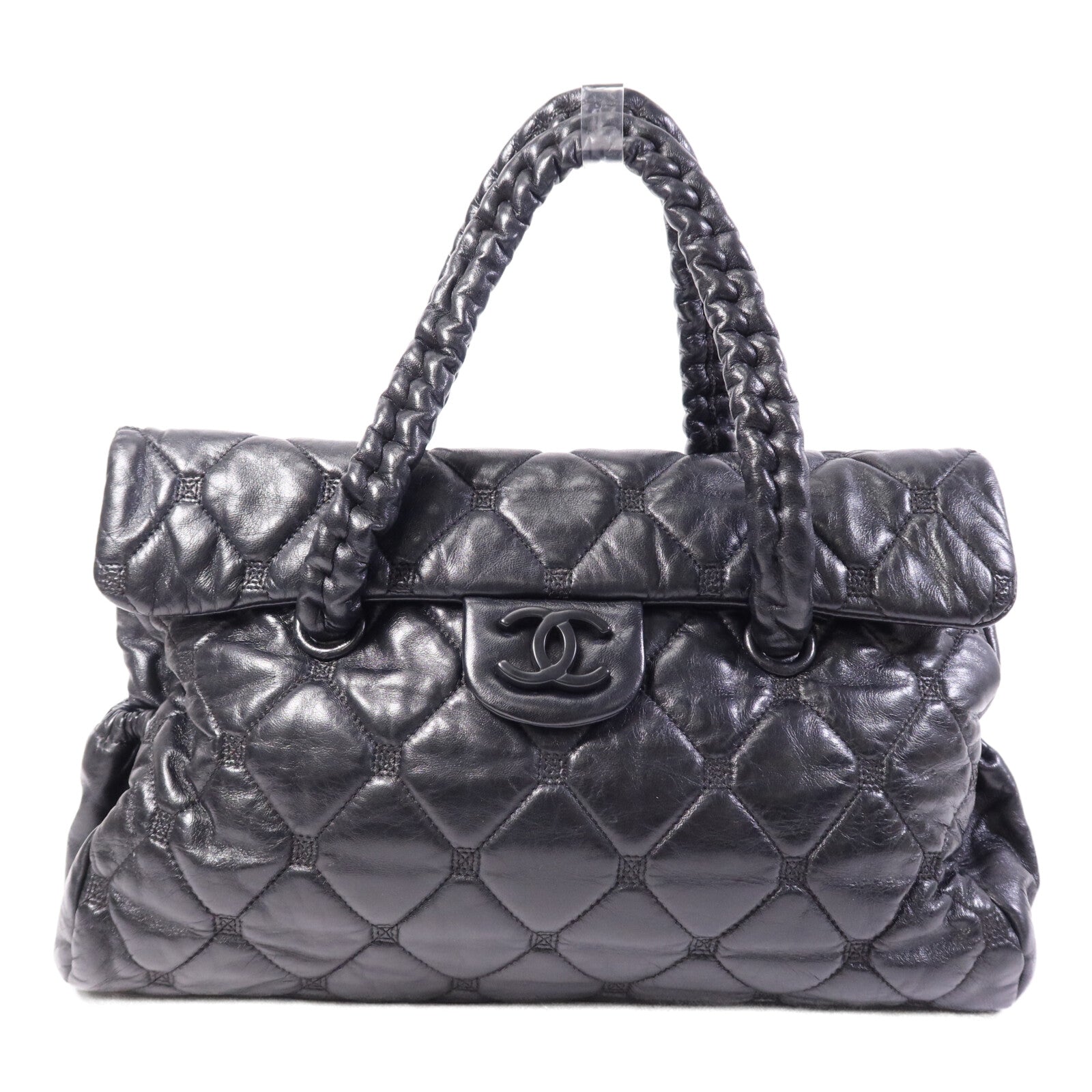 CHANEL 羊皮皮革So Black Flap Hand Bag銀扣手挽袋
