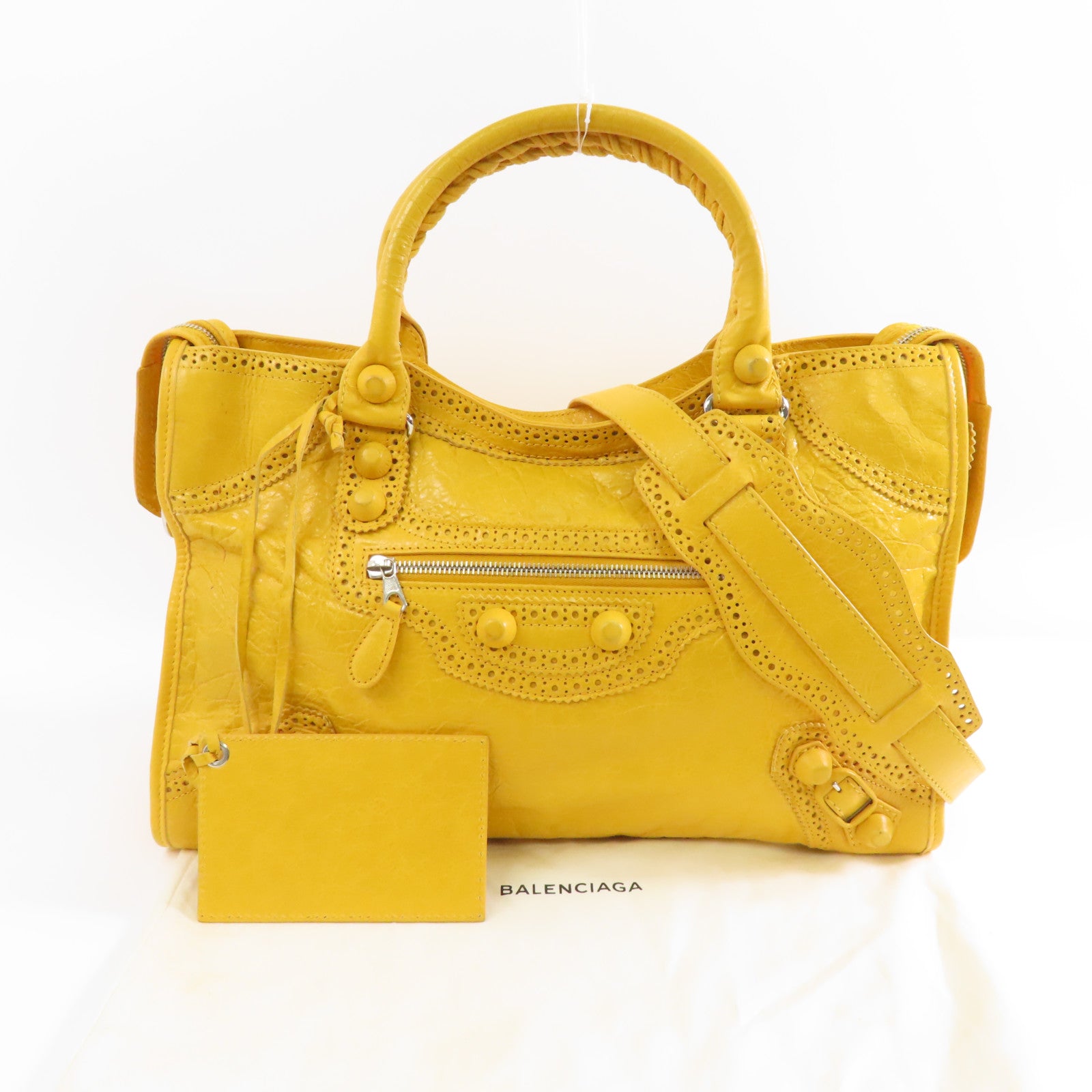 BALENCIAGA 牛皮皮革City Bag銀扣手挽肩背兩用袋黃色