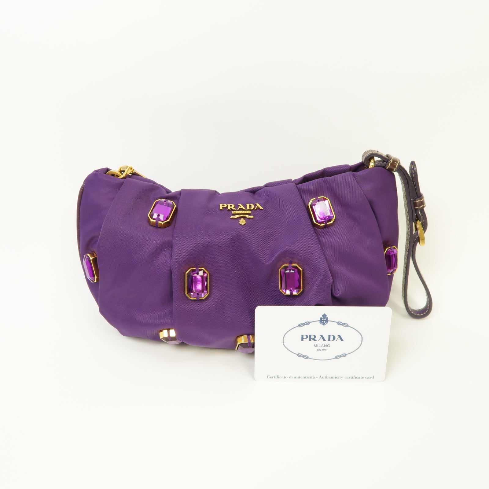 PRADA 尼龍Clutch Bag金扣手拿包紫色