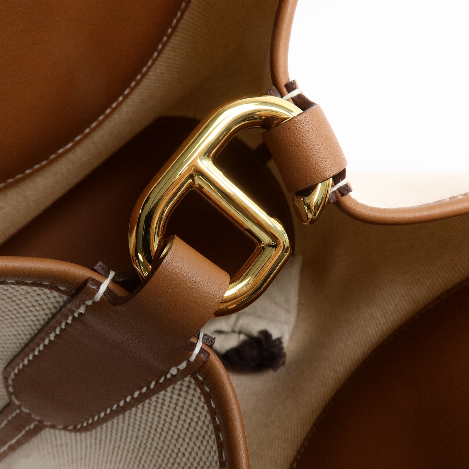 HERMES Toile H/Swift皮革In The Loop 23手挽袋Gold
