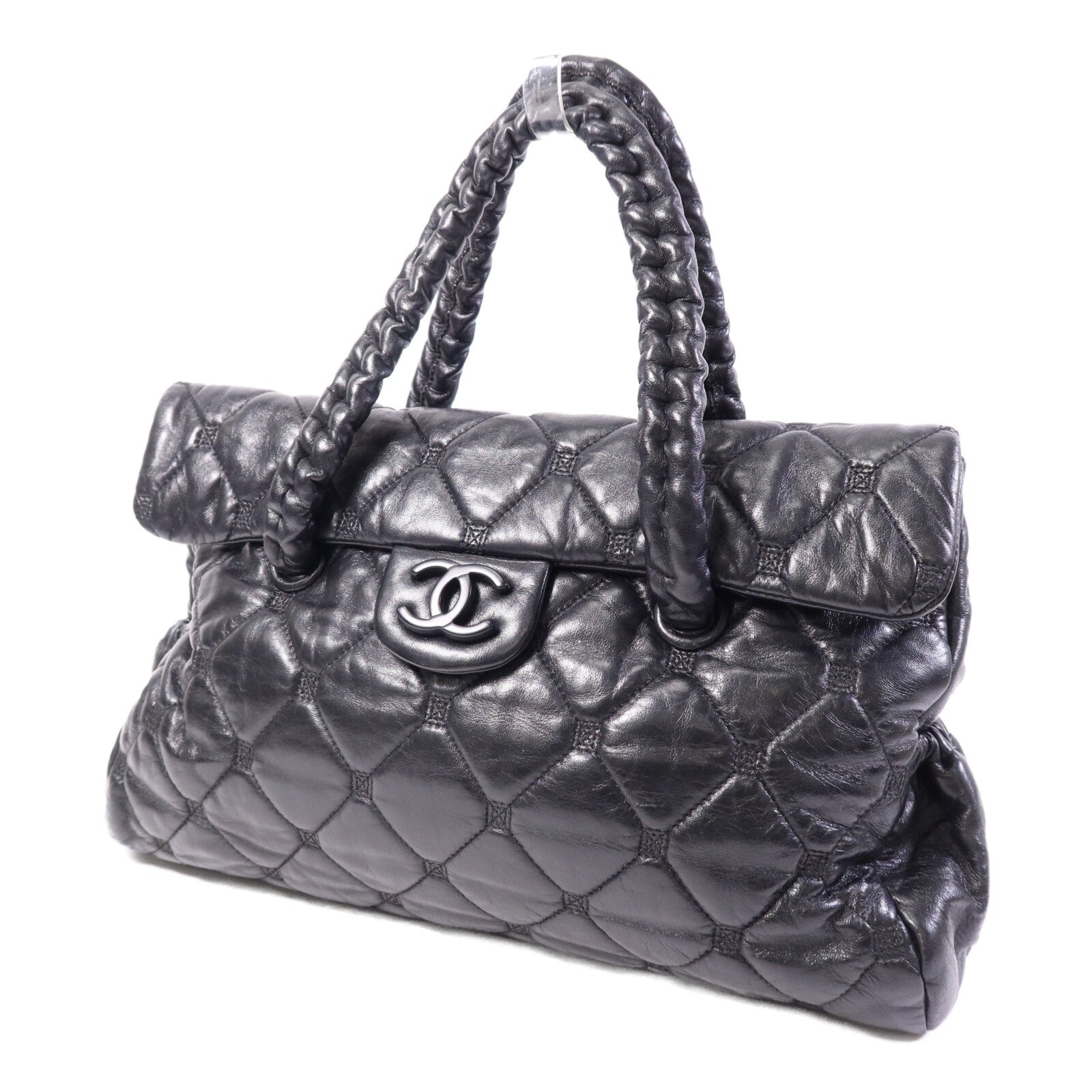 CHANEL 羊皮皮革So Black Flap Hand Bag銀扣手挽袋