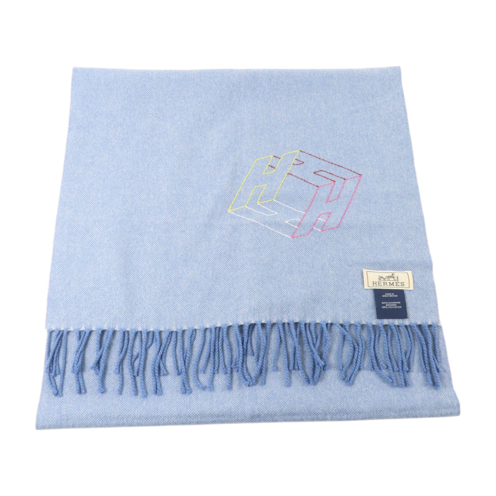 HERMES 羊絨H Perpetuel Scarf 160x40cm圍巾Bleu Ciel