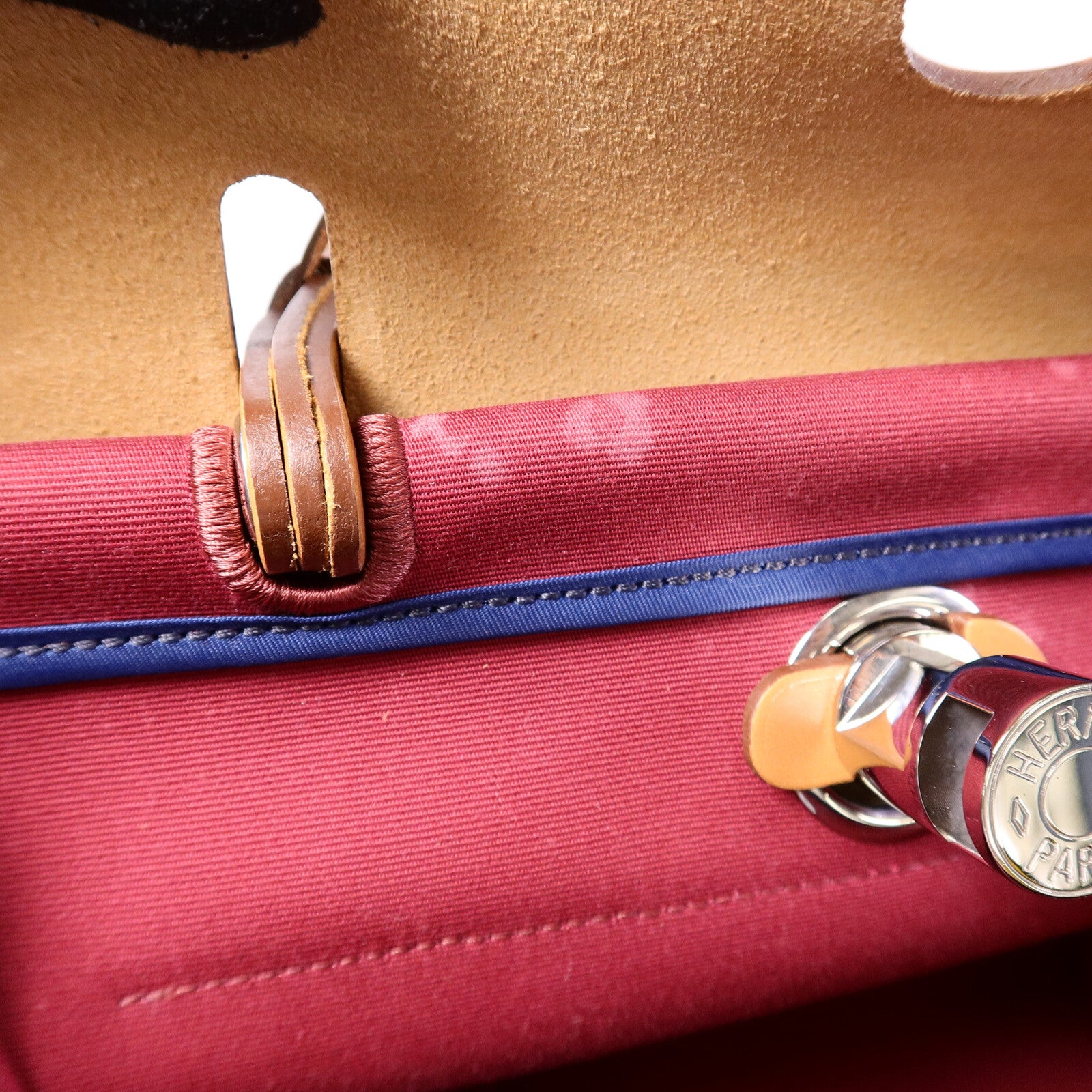 HERMES 帆布Herbag PM手挽肩背兩用袋Rubis/Bleu Saphir