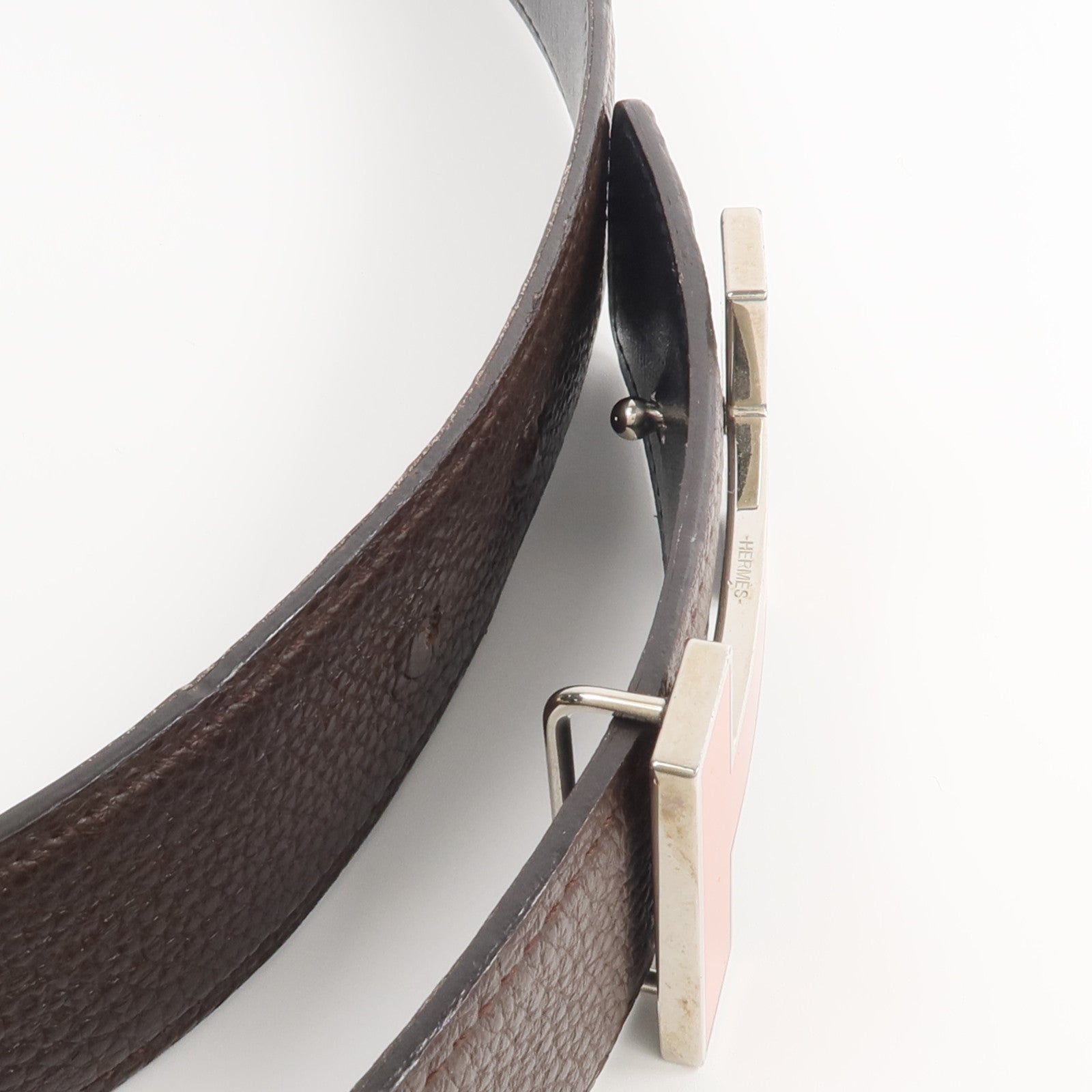 HERMES Togo/Box皮革Reversible H Belt 85cm皮帶Chocolat/Noir