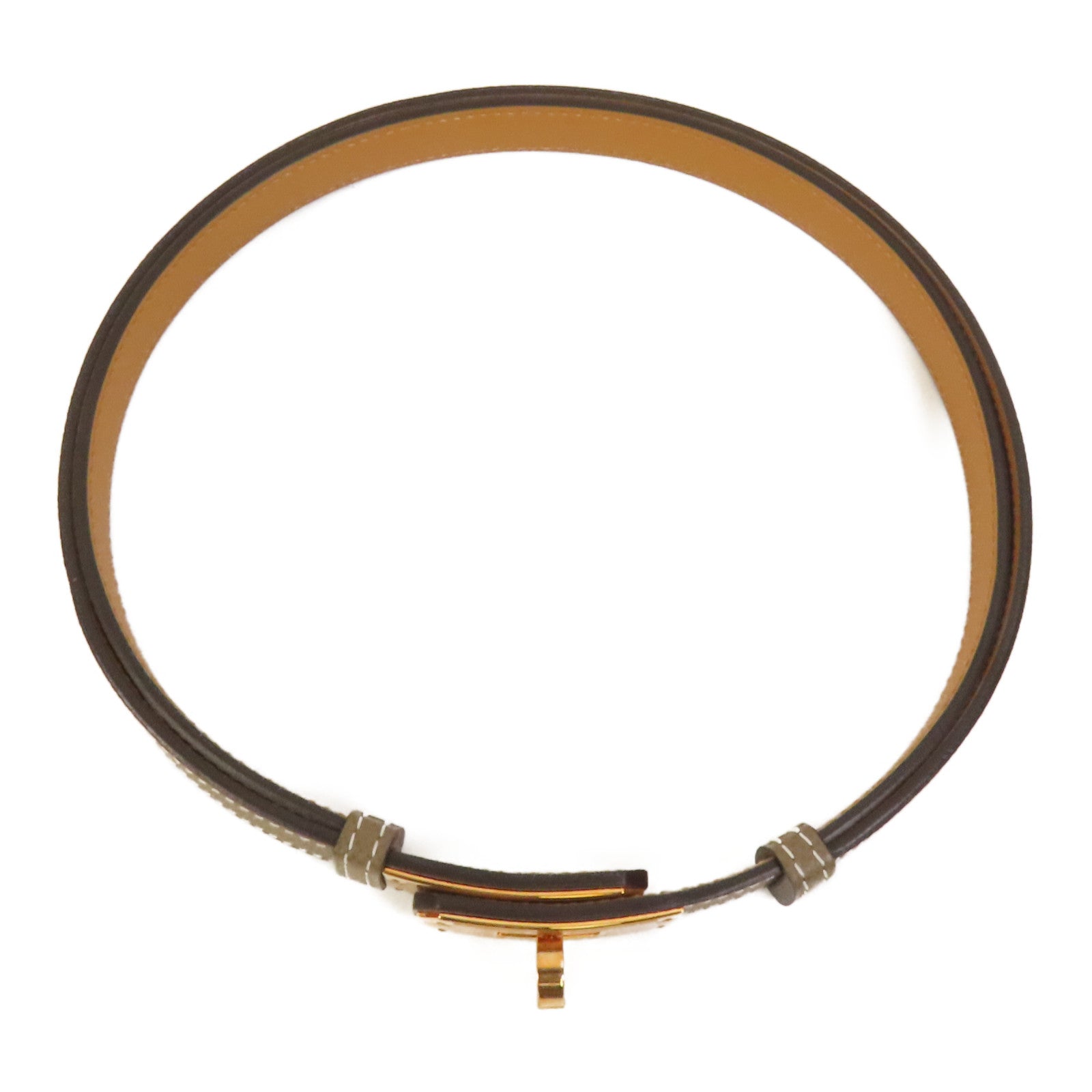 HERMES Epsom皮革Kelly Belt玫瑰金扣皮帶Etoupe