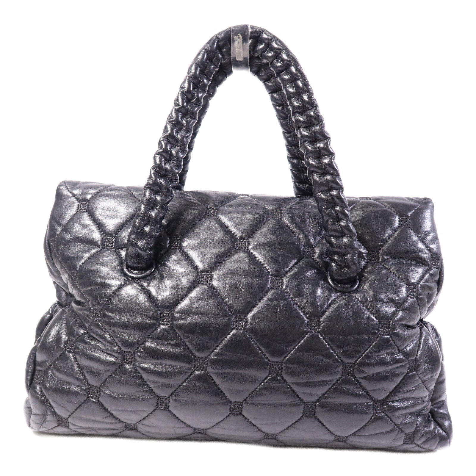 CHANEL 羊皮皮革So Black Flap Hand Bag銀扣手挽袋