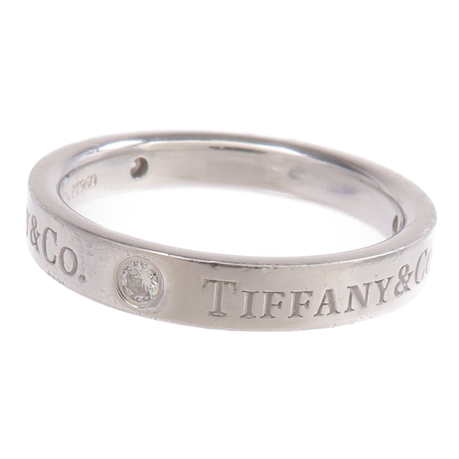 TIFFANY＆CO PT950鉑金T&Co Band Ring 3 Diamonds鑽石戒指