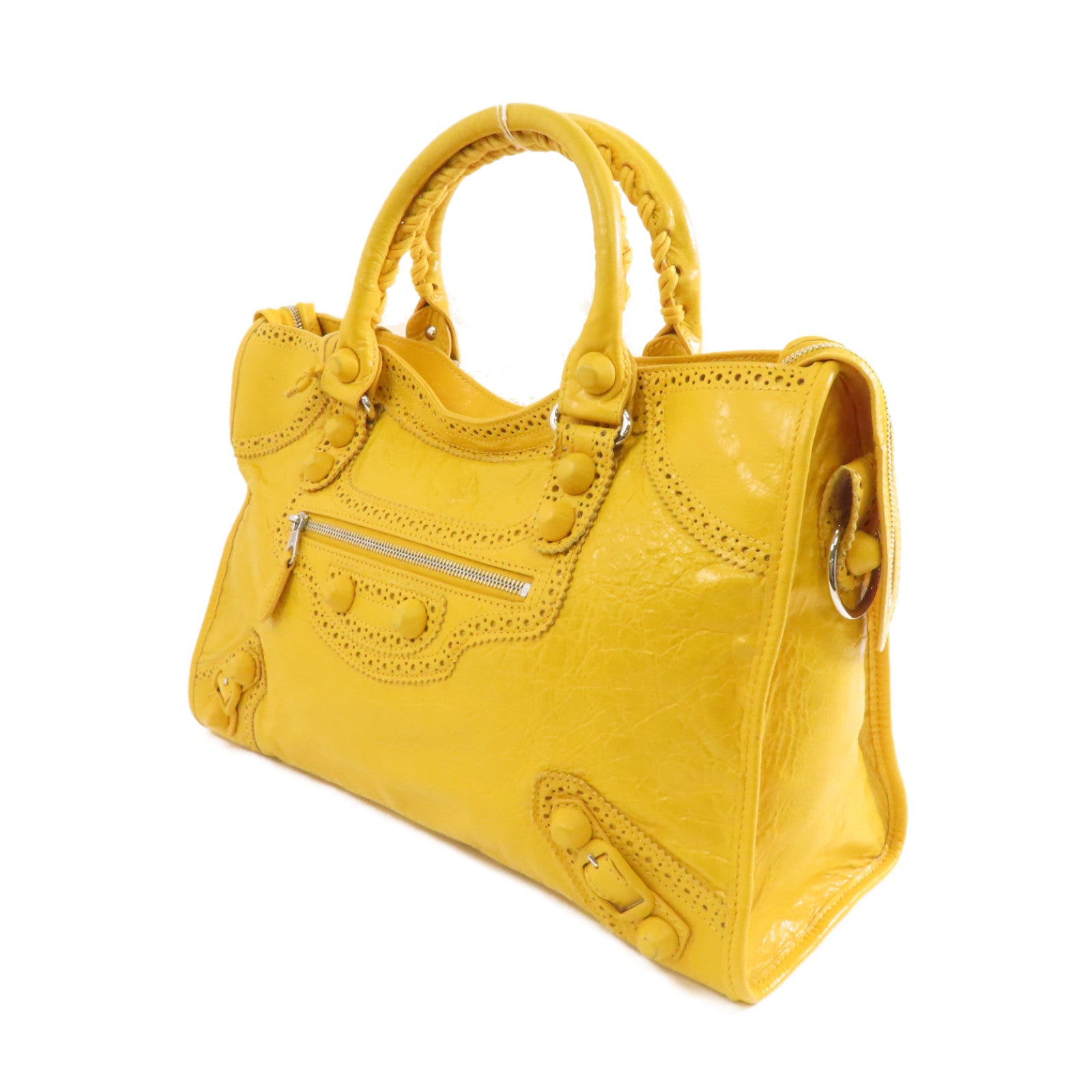 BALENCIAGA 牛皮皮革City Bag銀扣手挽肩背兩用袋黃色