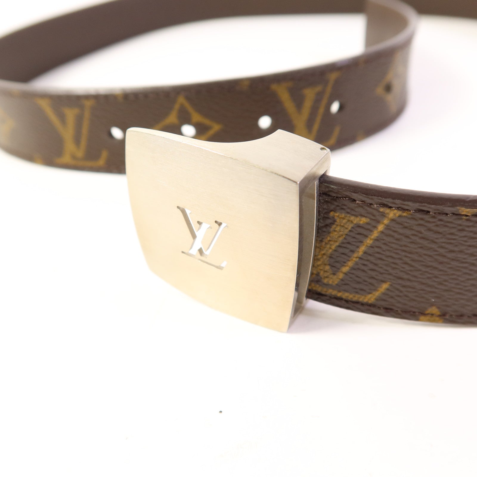 LOUIS VUITTON Monogram Buckle Monogram Belt銀扣皮帶