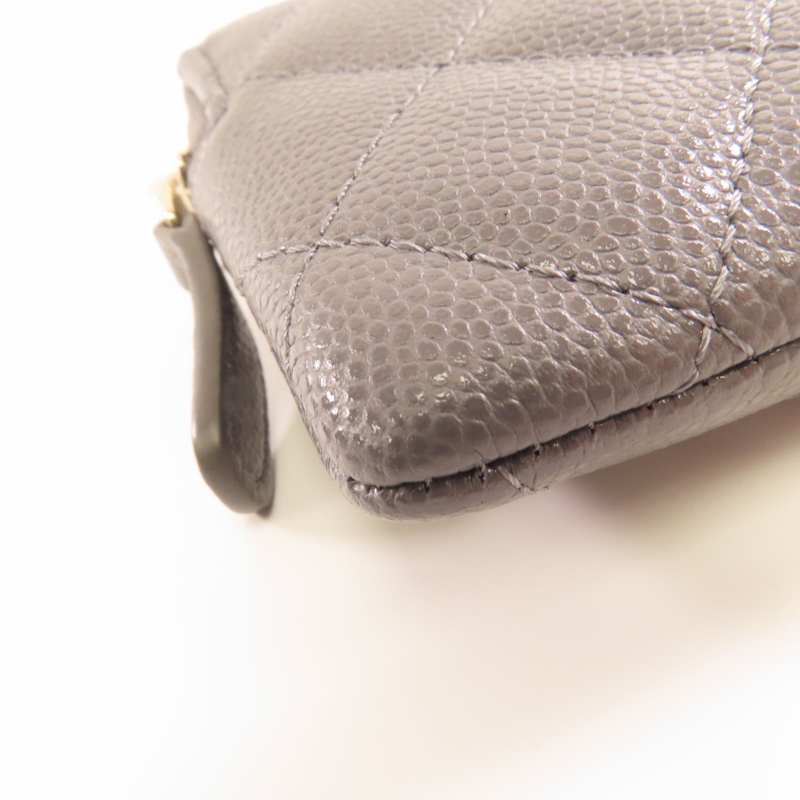 CHANEL 菱格牛皮皮革Wallet金扣錢包灰色