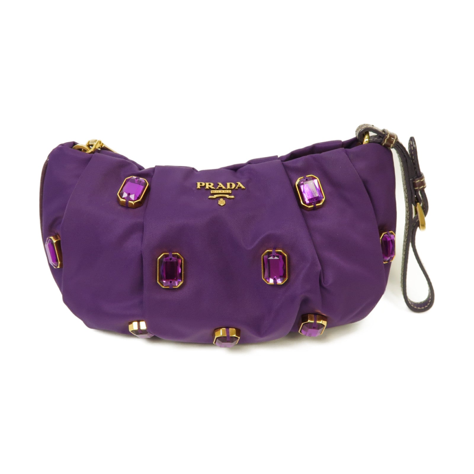 PRADA 尼龍Clutch Bag金扣手拿包紫色