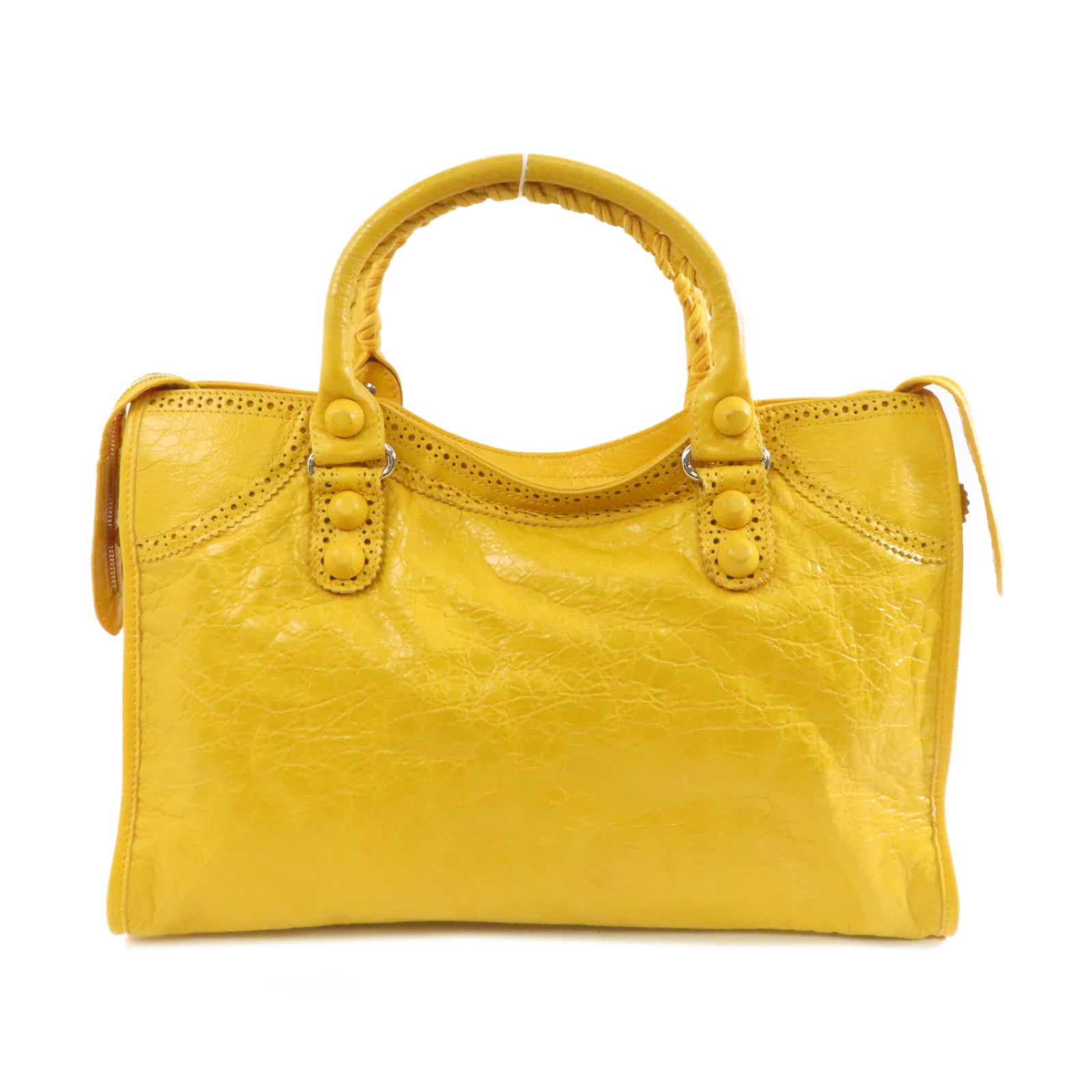 BALENCIAGA 牛皮皮革City Bag銀扣手挽肩背兩用袋黃色