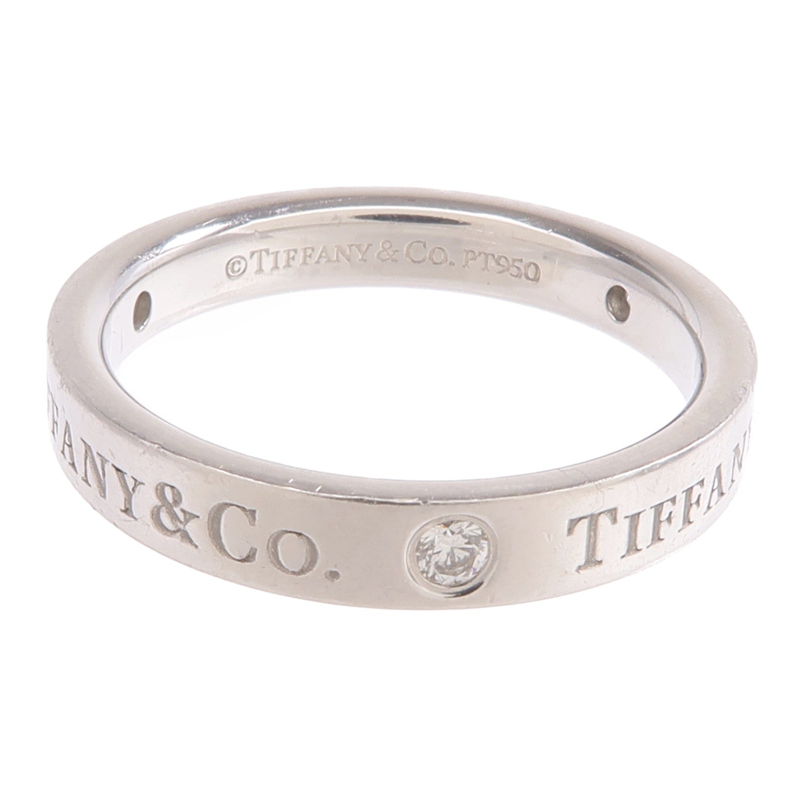 TIFFANY＆CO PT950鉑金T&Co Band Ring 3 Diamonds鑽石戒指