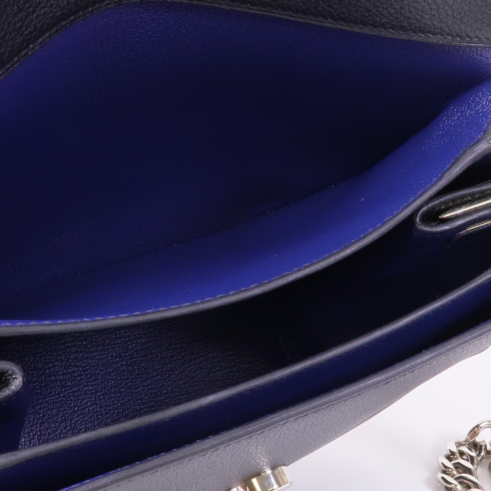 HERMES Clemence皮革Opli 24銀扣鏈帶肩背袋Noir