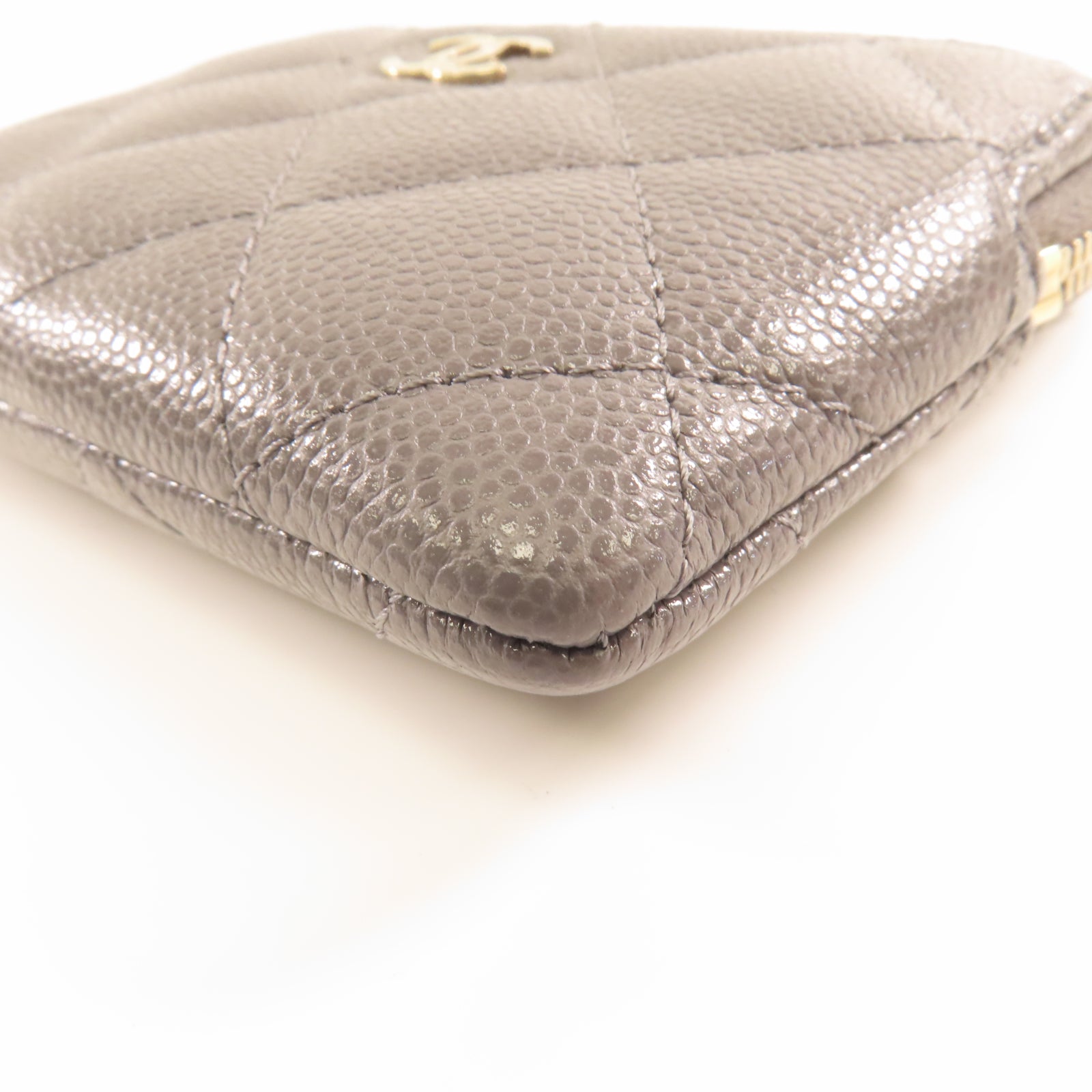 CHANEL 菱格牛皮皮革Wallet金扣錢包灰色